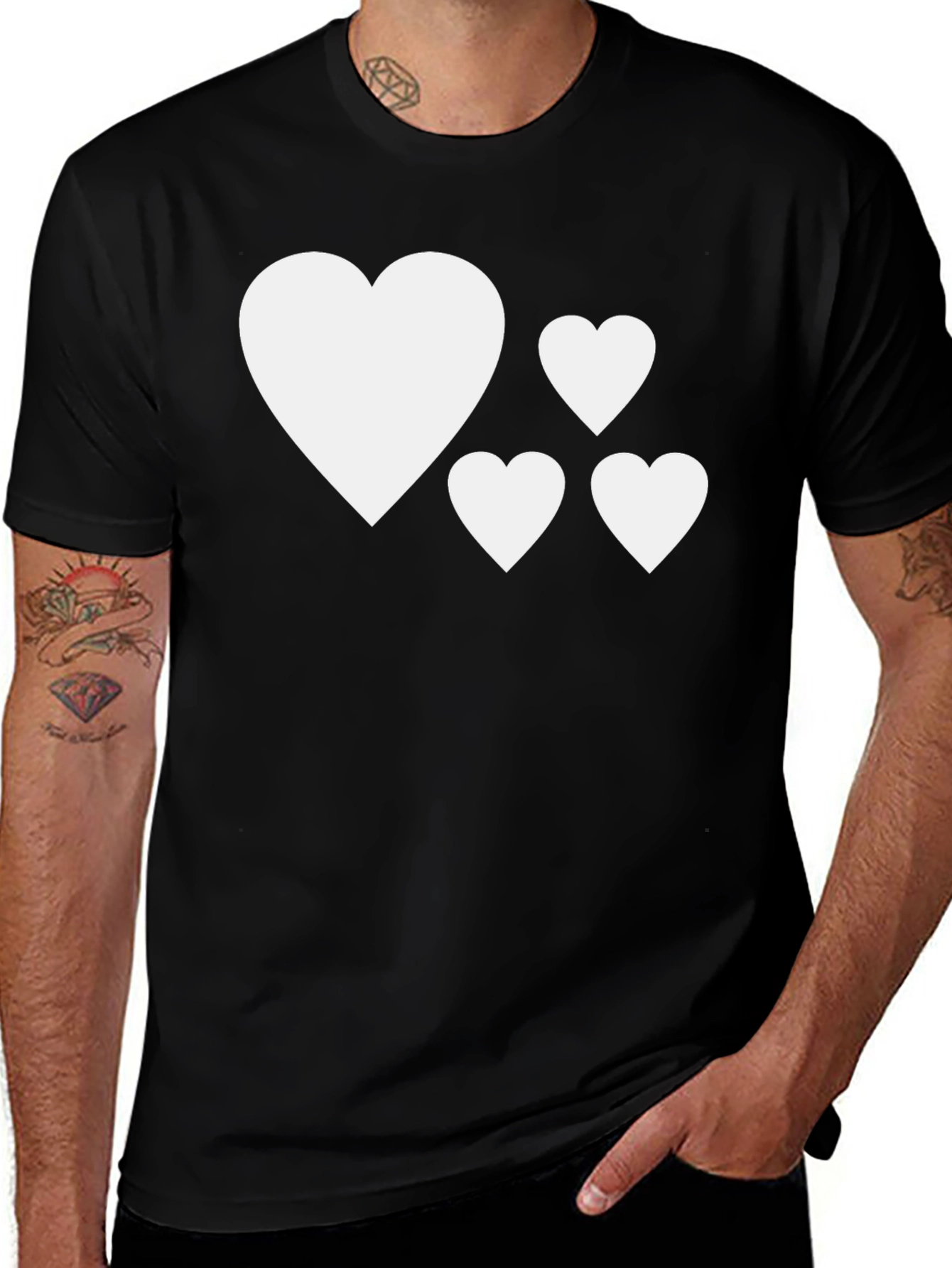 Heart Pattern Black T-Shirt