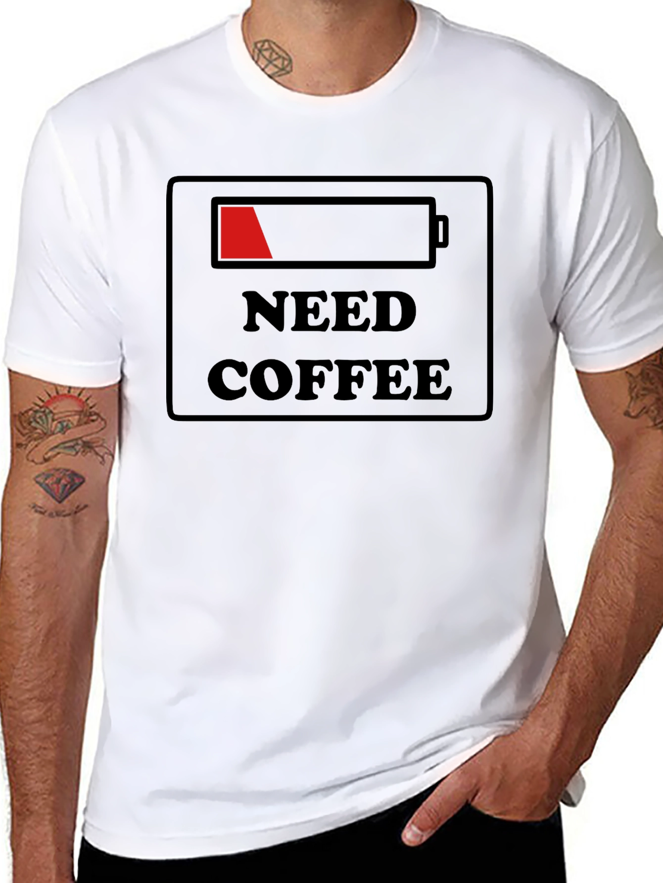 Need Coffee Low Battery T-Shirt - Black