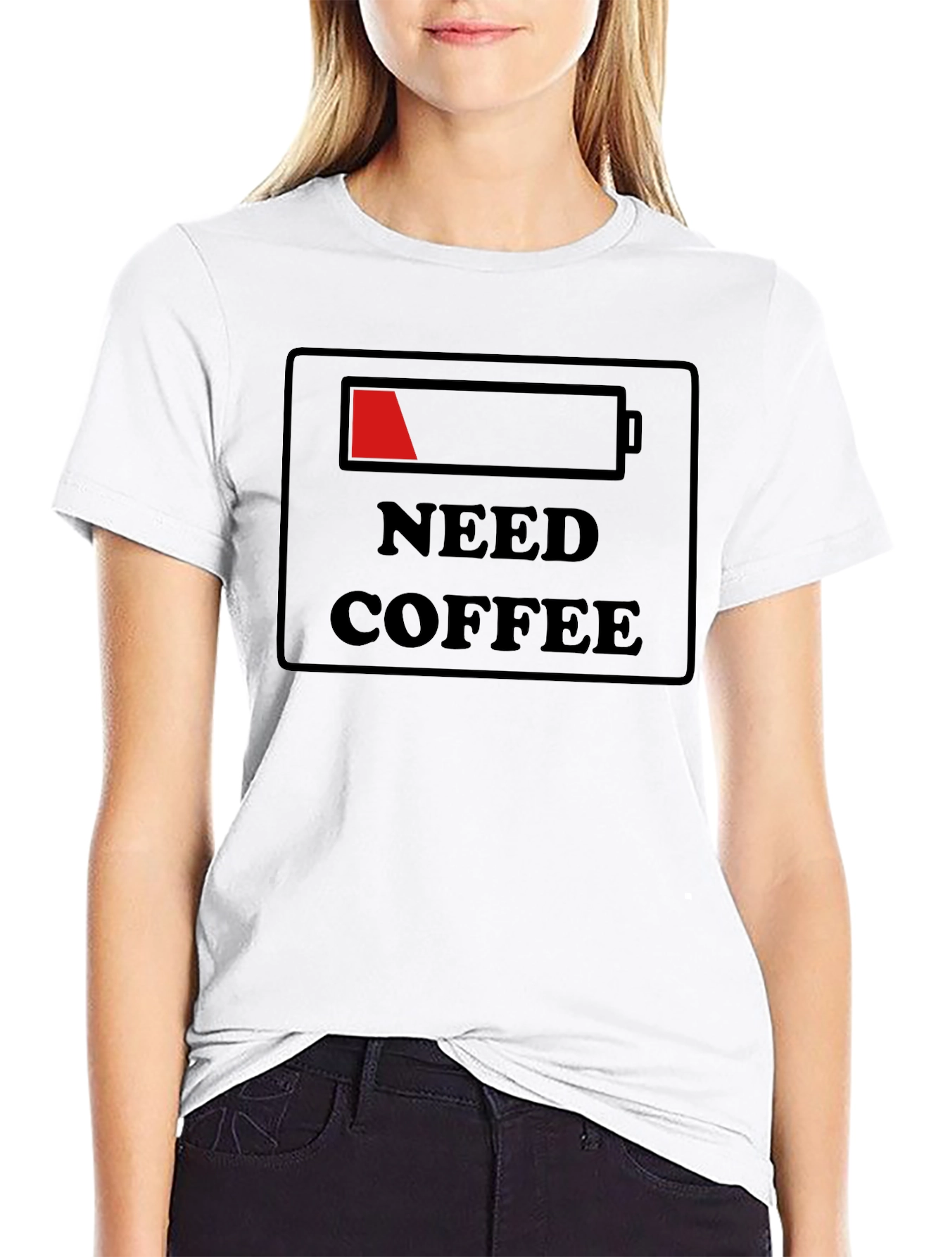 Need Coffee Low Battery T-Shirt - Black