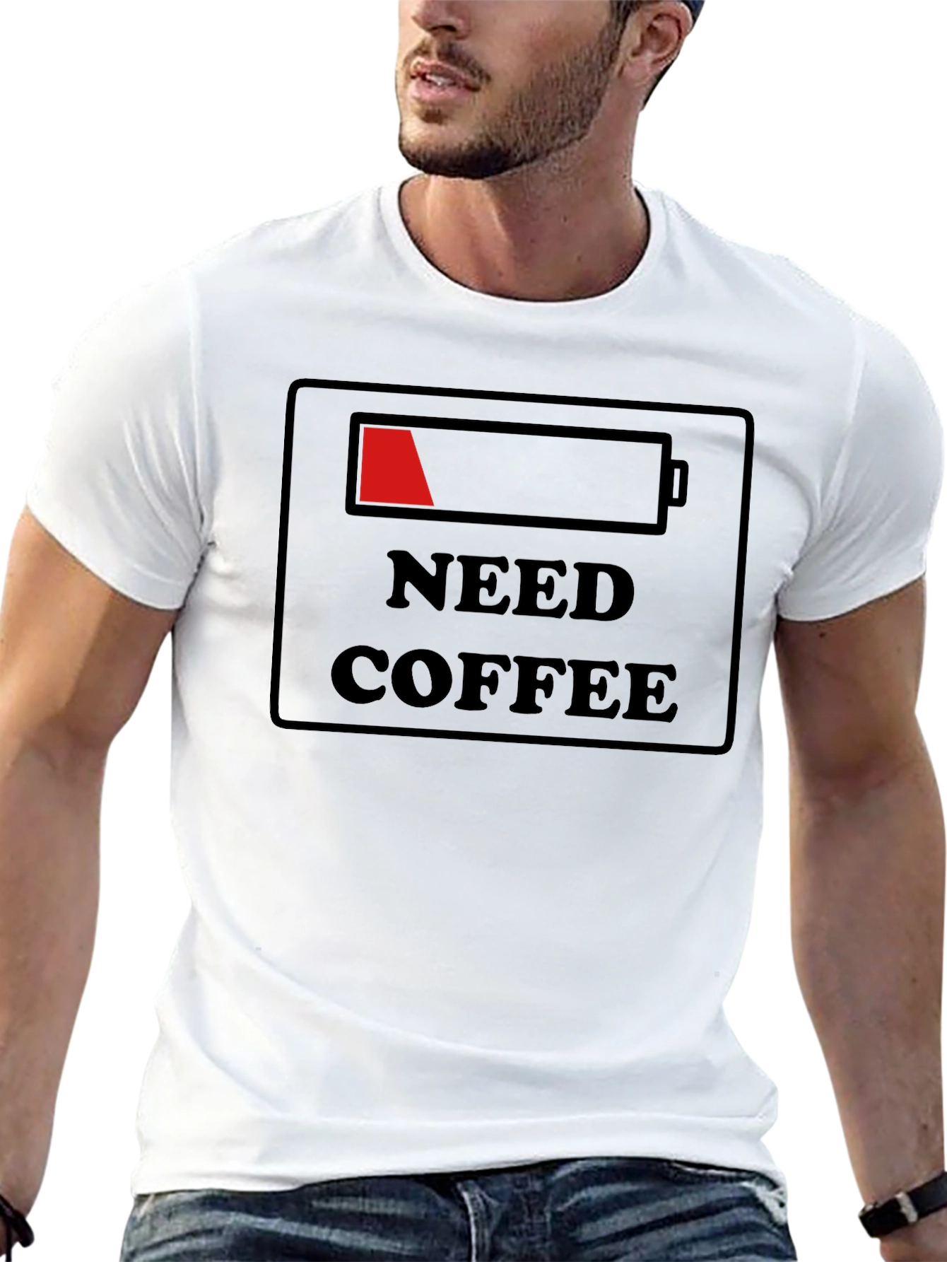 Need Coffee Low Battery T-Shirt - Black