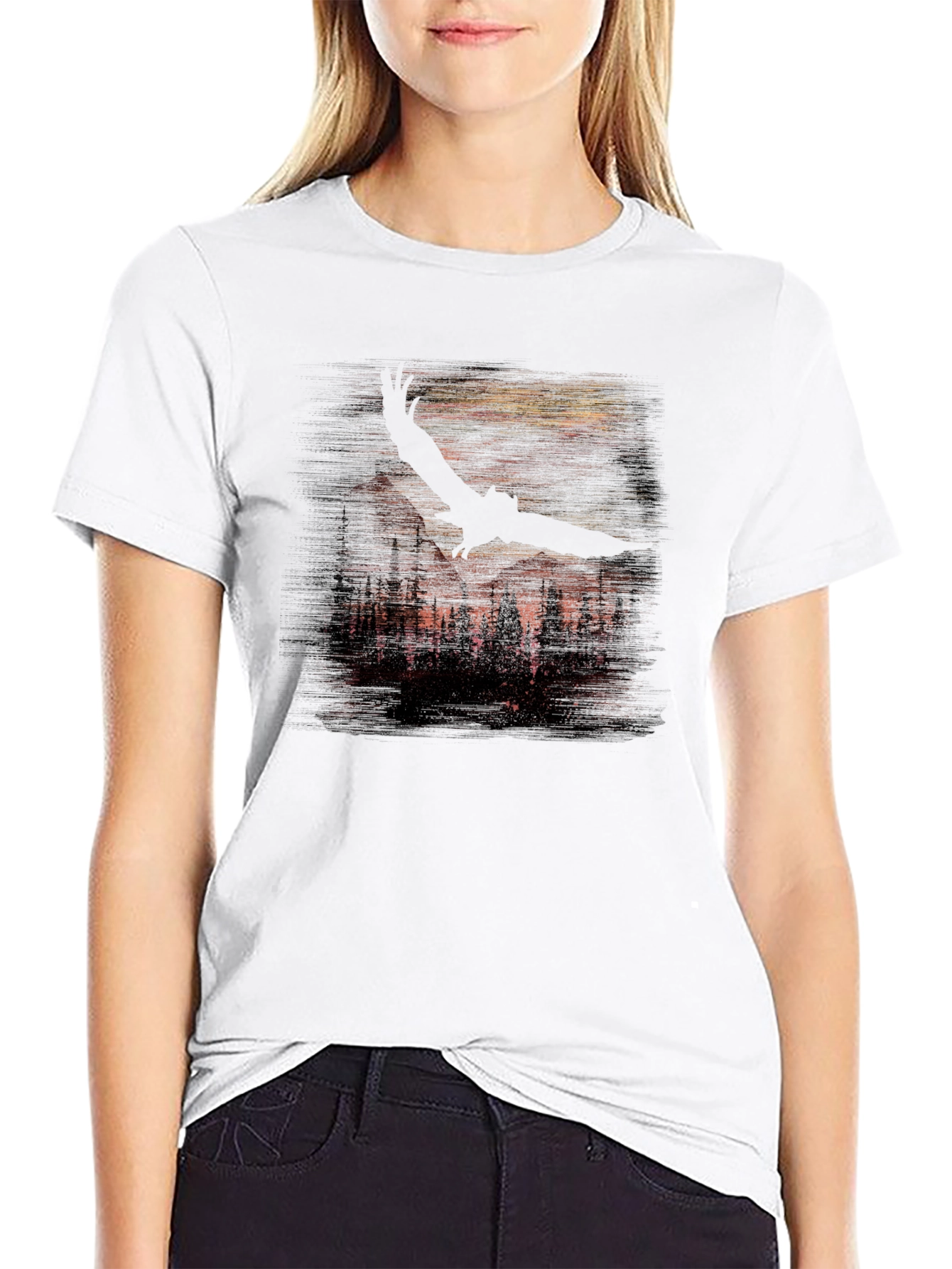 Eagle Forest Graphic Tee - Black Cotton Blend