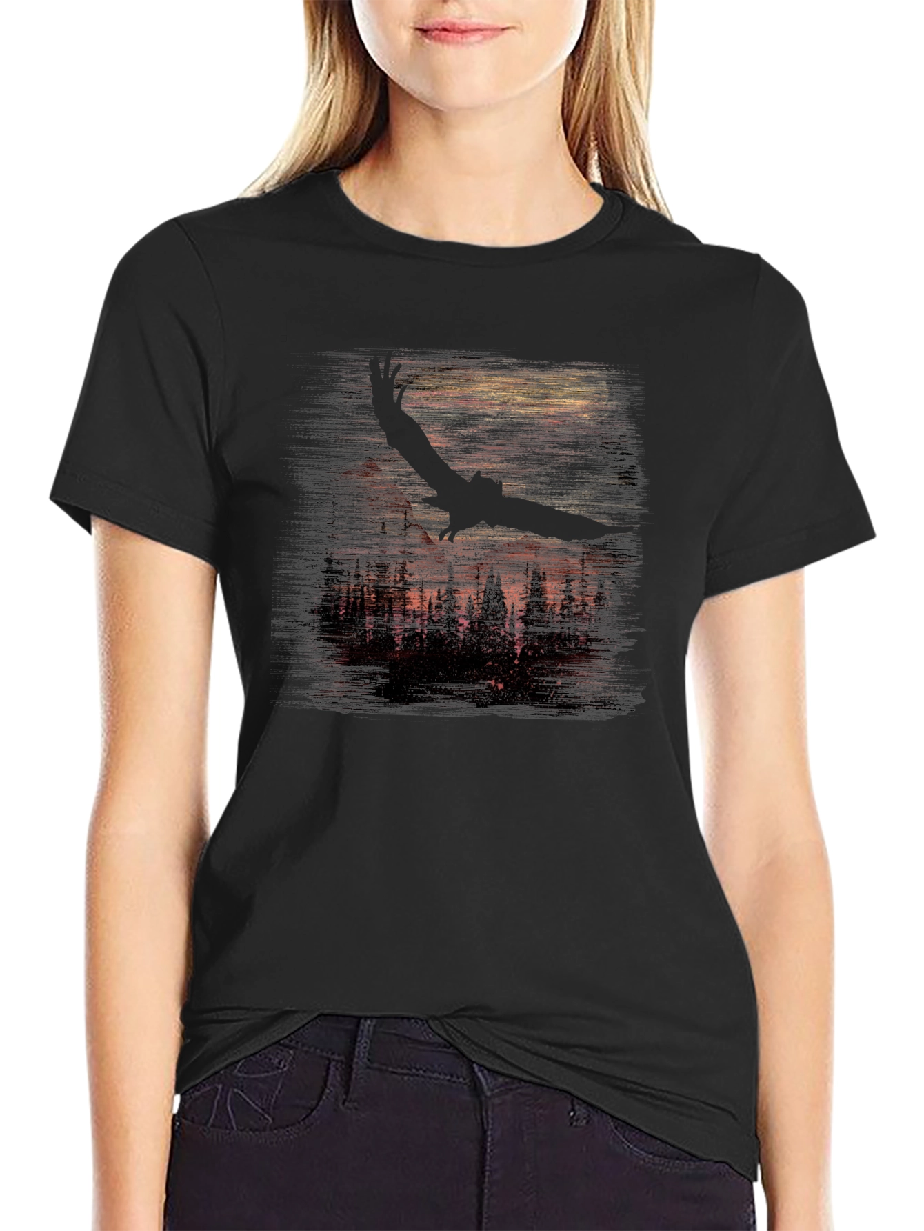 Eagle Forest Graphic Tee - Black Cotton Blend