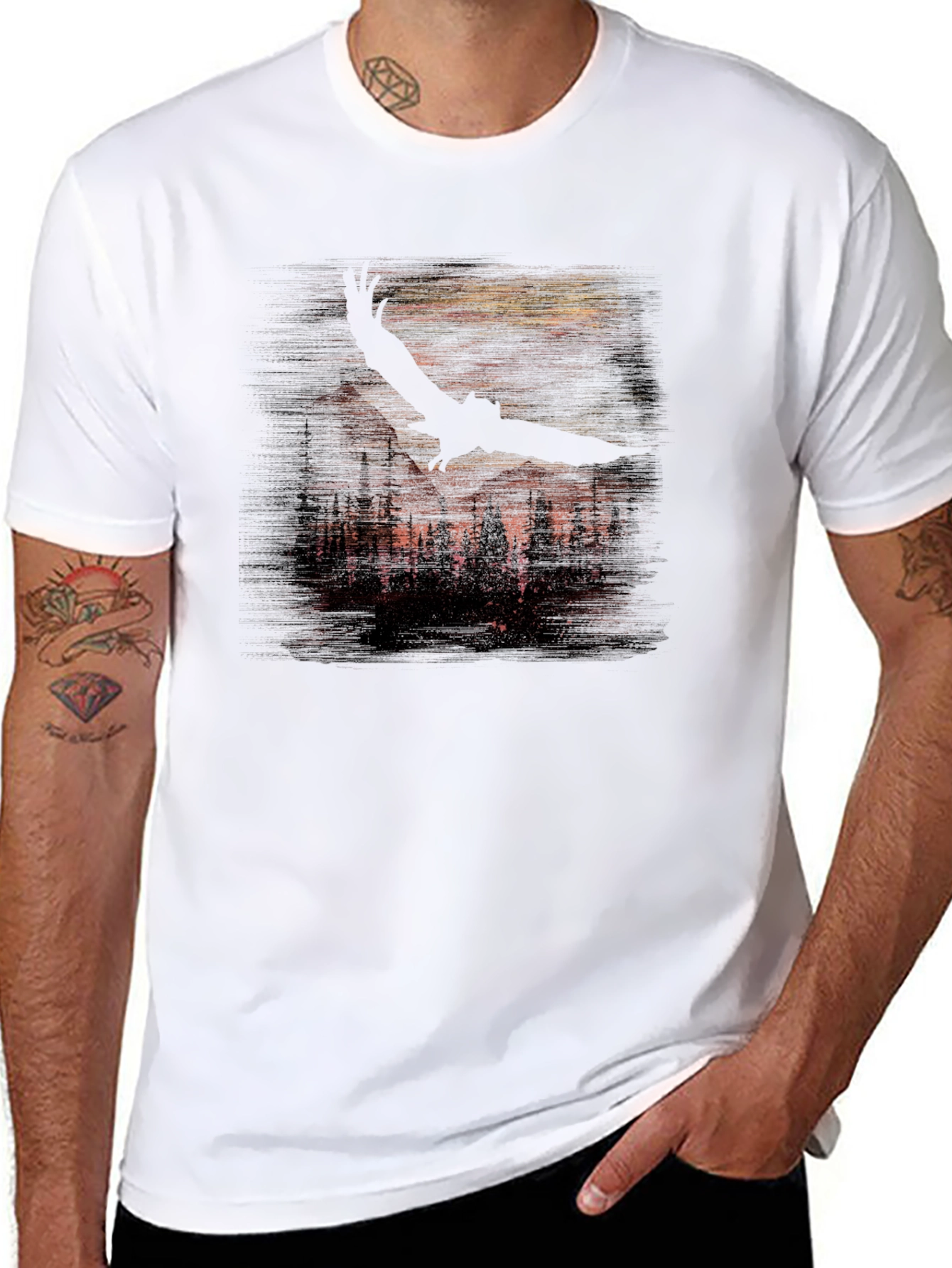 Eagle Forest Graphic Tee - Black Cotton Blend