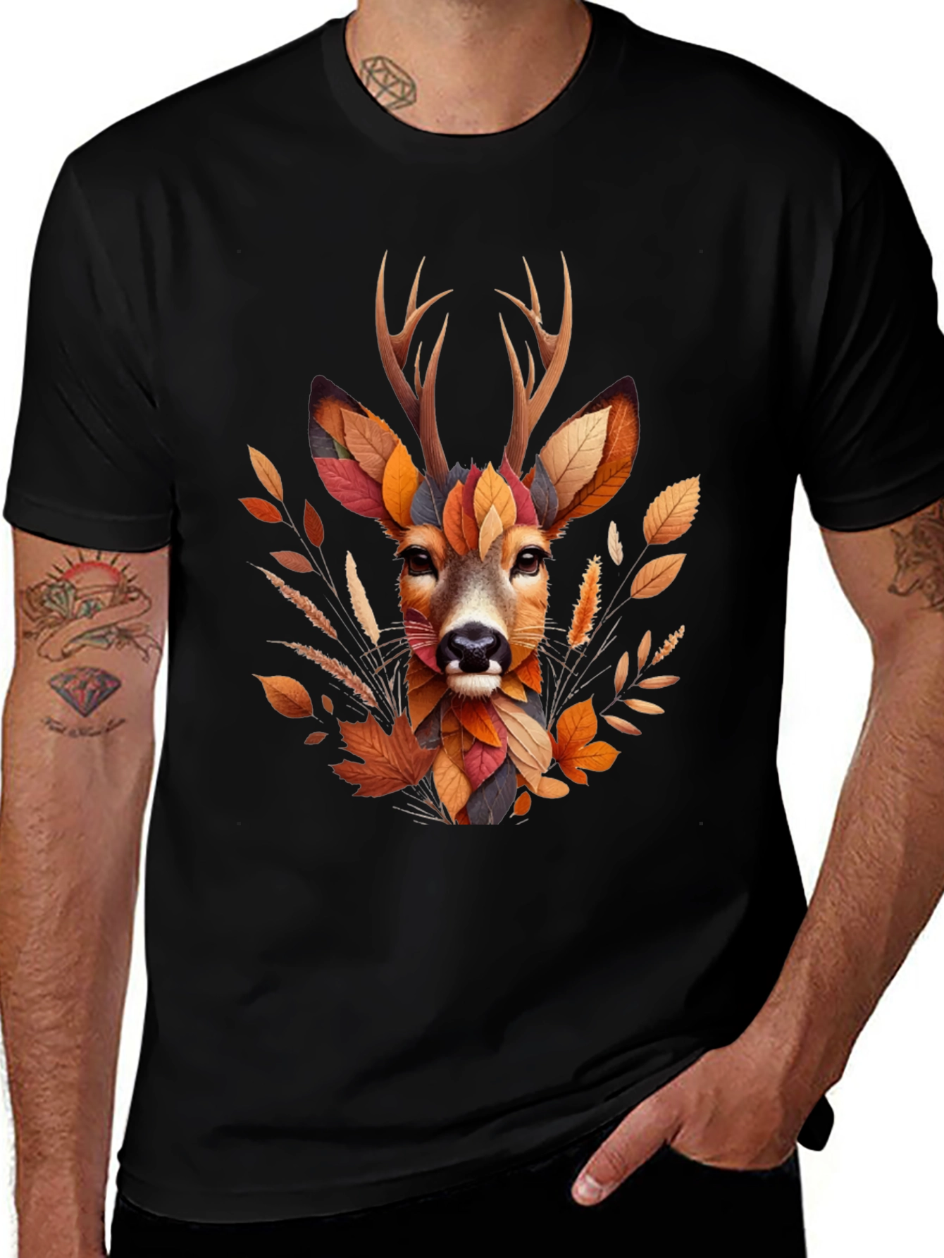 Autumn Deer Graphic T-Shirt - Nature Inspired Art