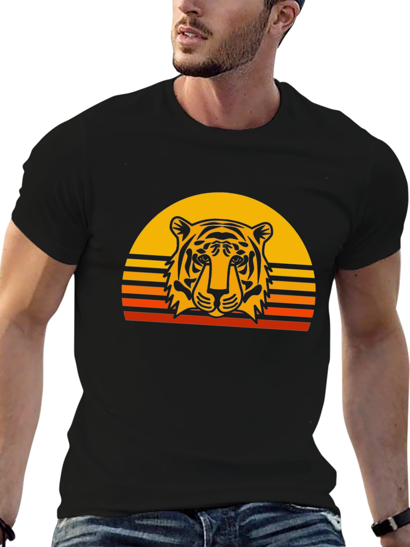 Tiger Sunset Graphic Tee - Retro Style