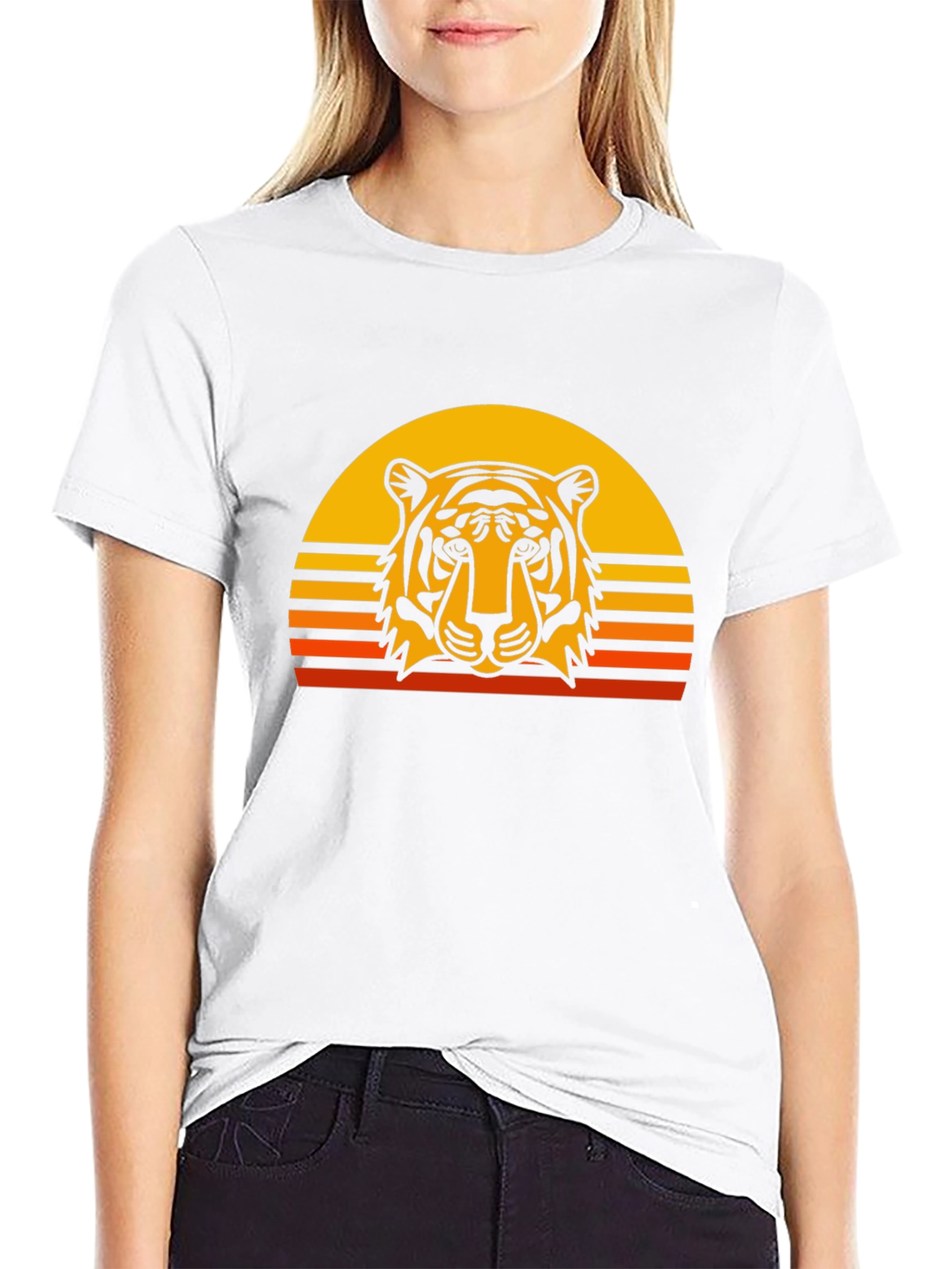 Tiger Sunset Graphic Tee - Retro Style