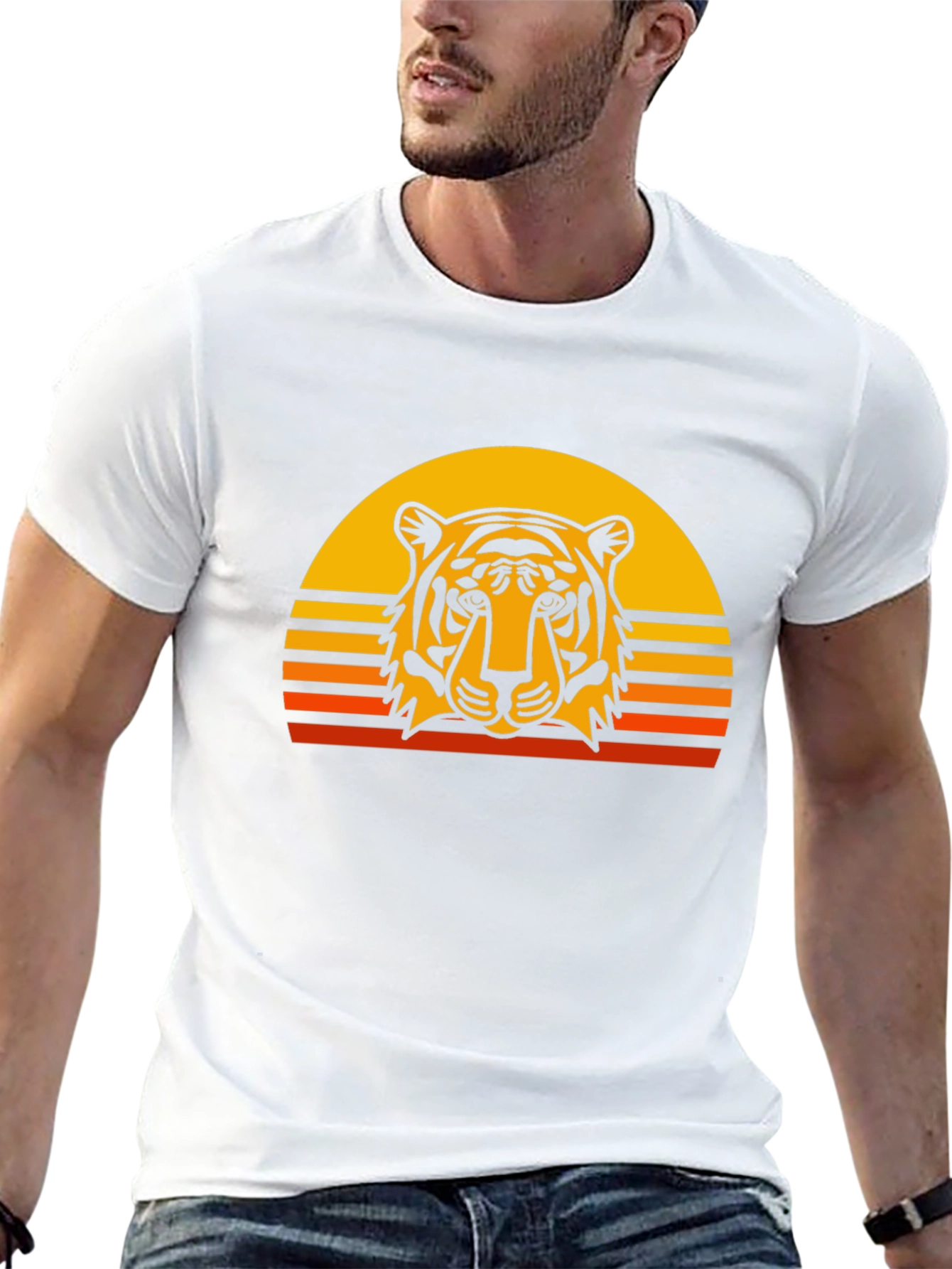 Tiger Sunset Graphic Tee - Retro Style