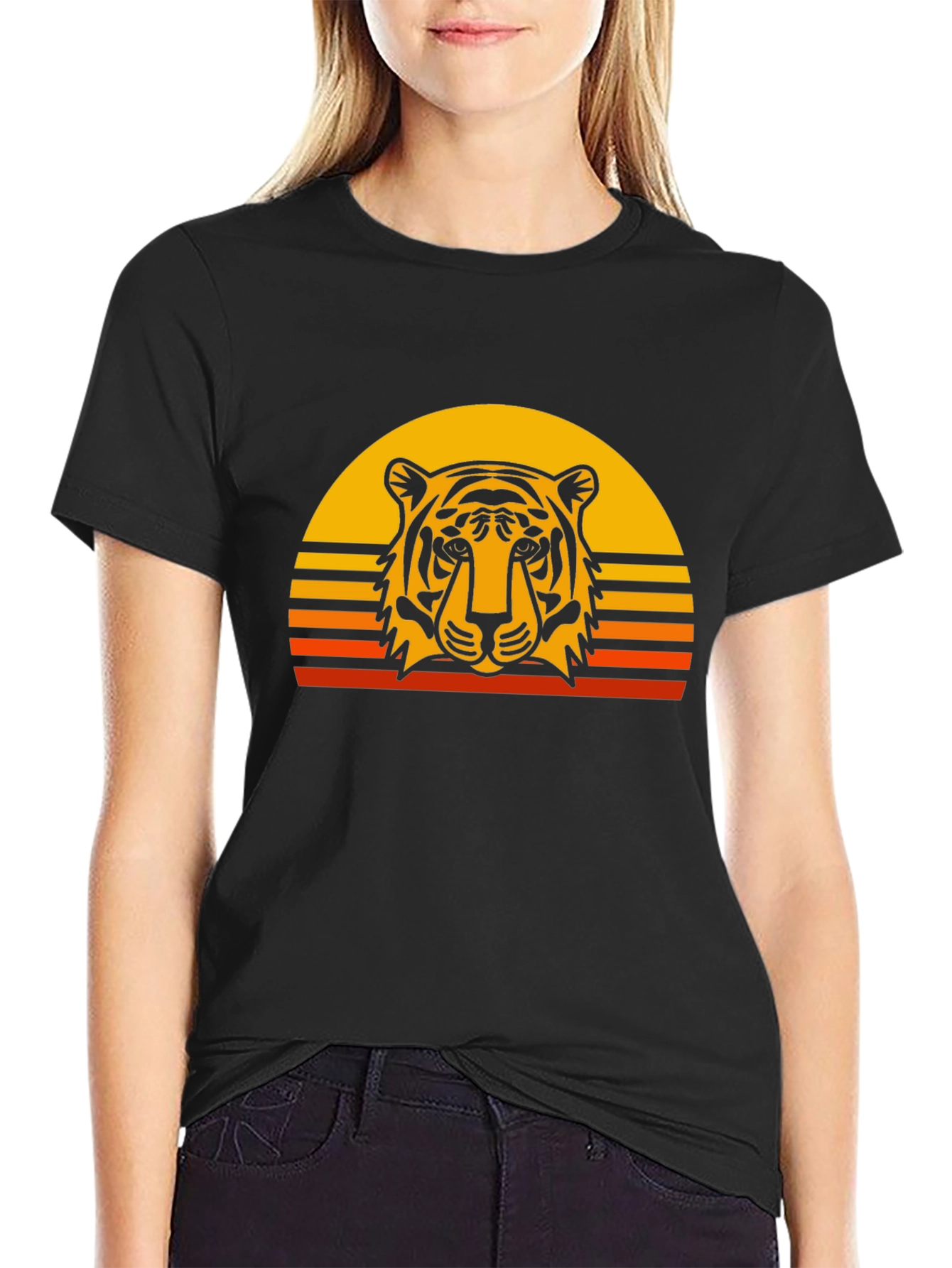 Tiger Sunset Graphic Tee - Retro Style
