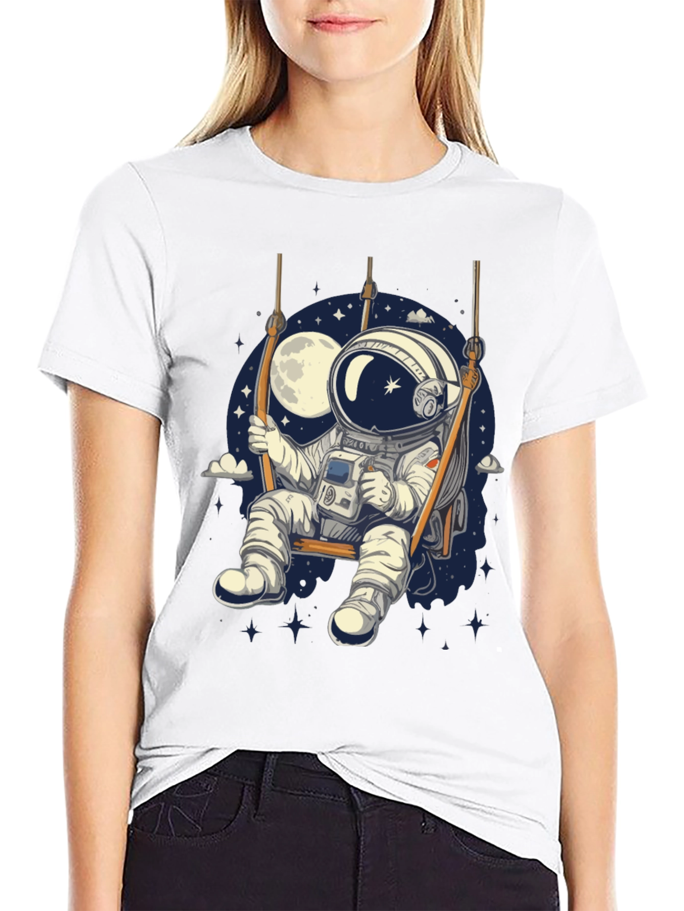 Astronaut on Swing Graphic Tee - Space Adventure T-Shirt