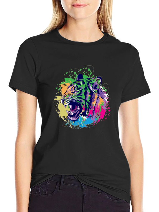 Colorful Tiger Graphic Black T-Shirt