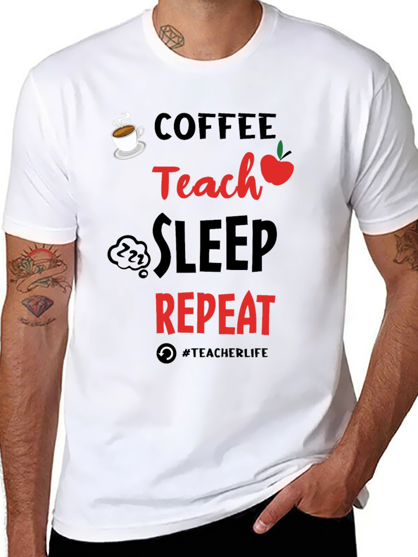 Coffee Teach Sleep Repeat Teacher T-Shirt