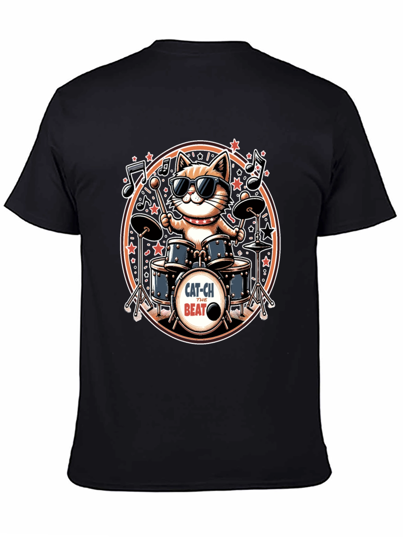 Cool Cat Drummer Graphic Tee - Black