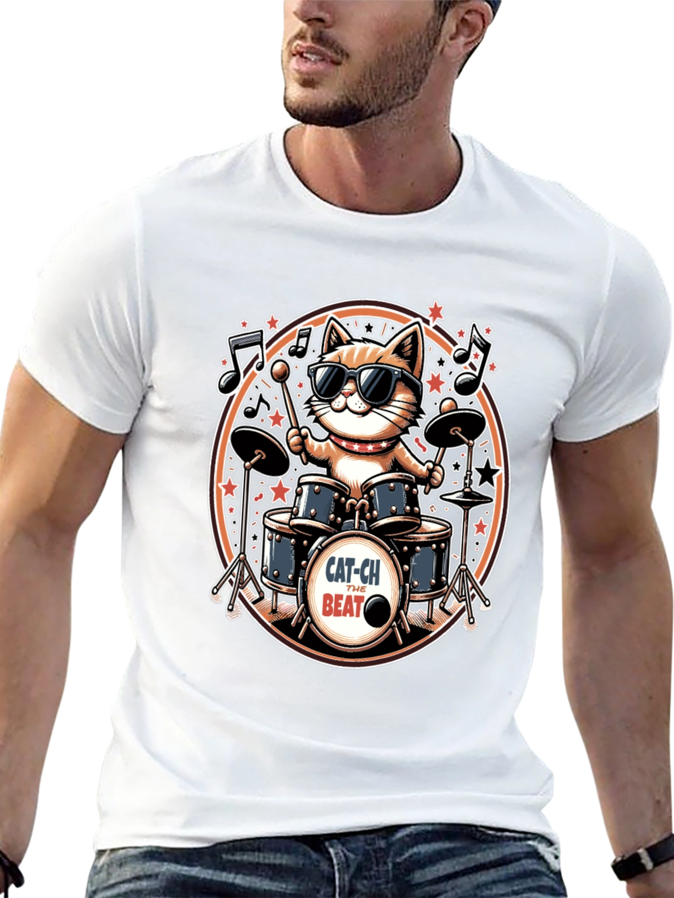 Cool Cat Drummer Graphic Tee - Black