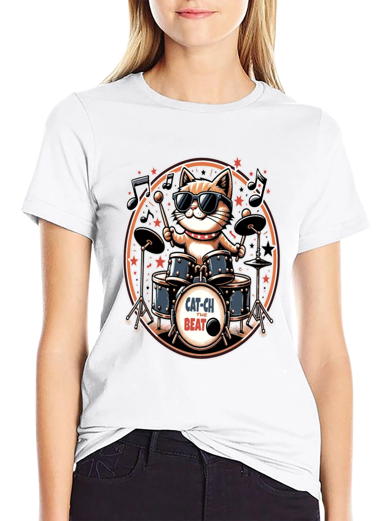 Cool Cat Drummer Graphic Tee - Black