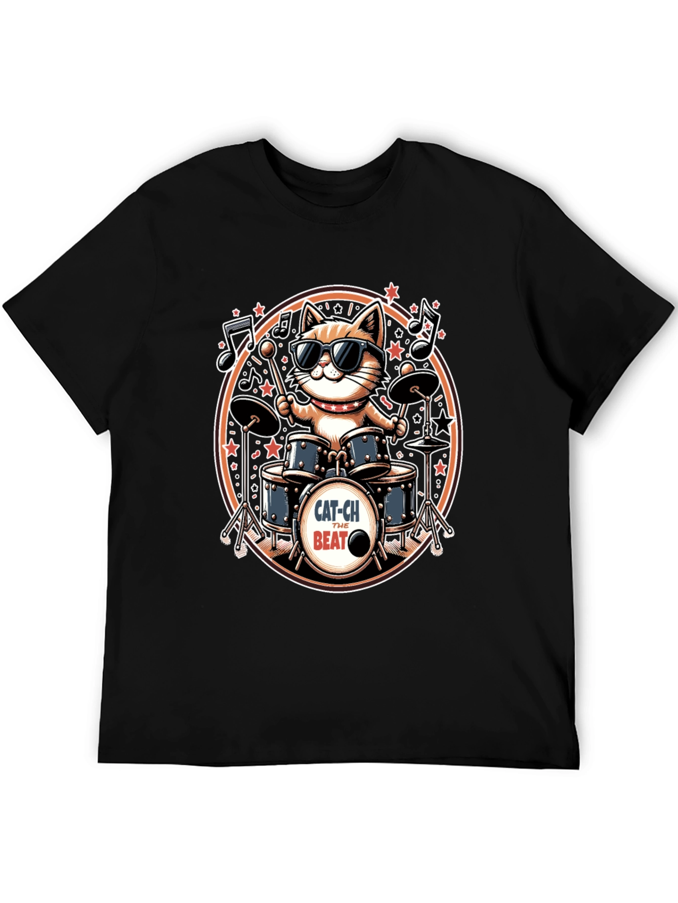 Cool Cat Drummer Graphic Tee - Black