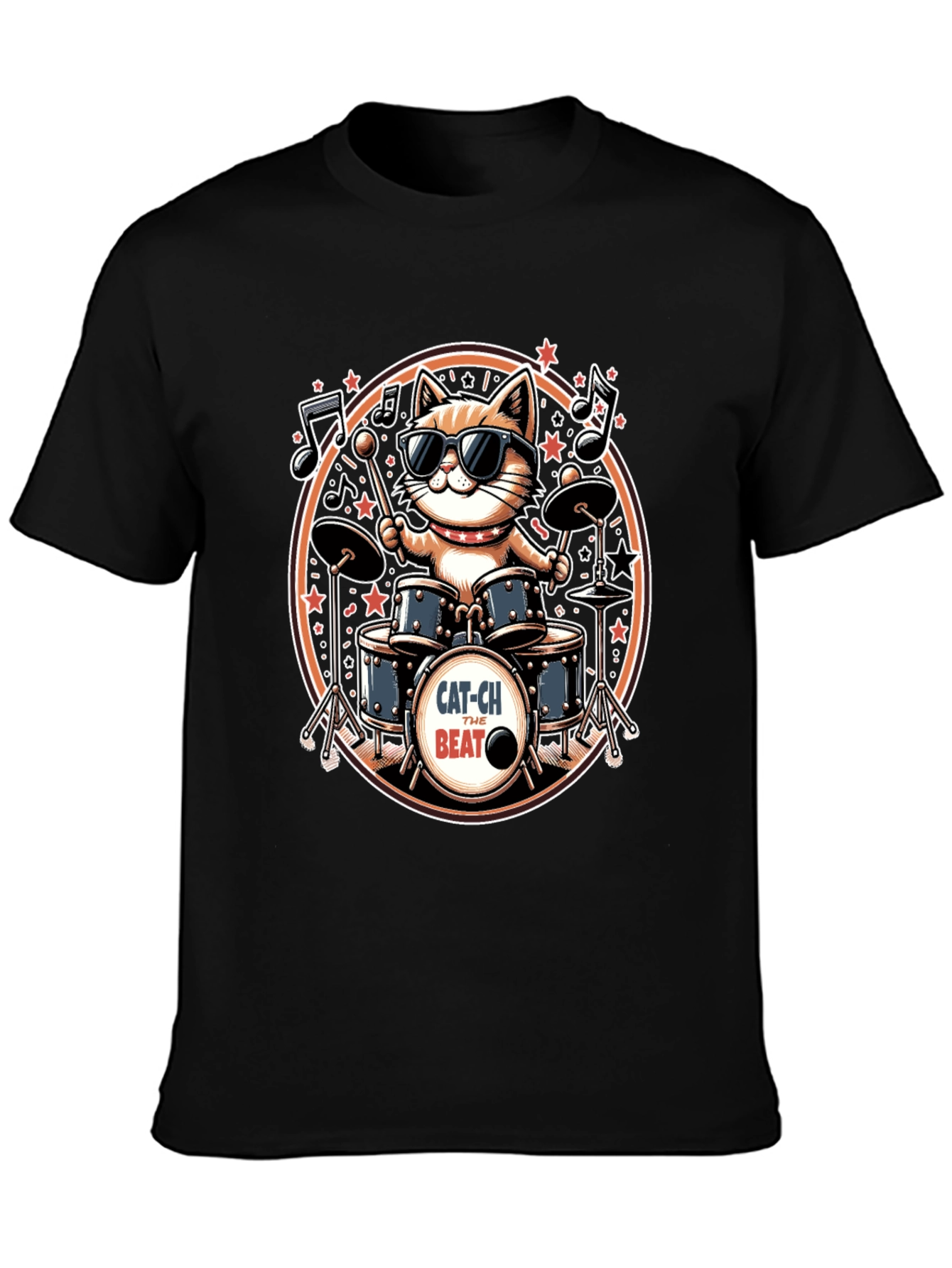 Cool Cat Drummer Graphic Tee - Black