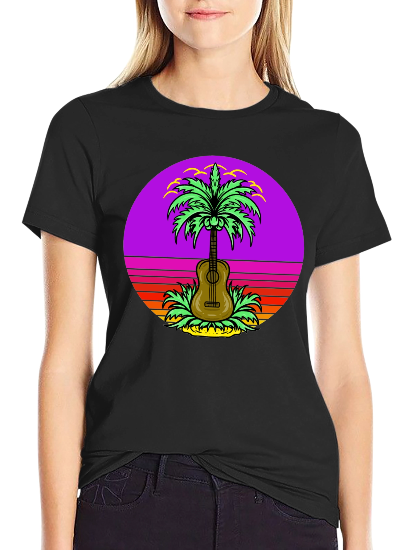 Retro Guitar Palm Tree T-Shirt