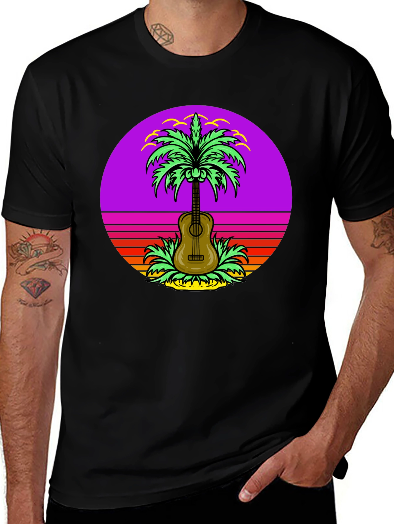 Retro Guitar Palm Tree T-Shirt