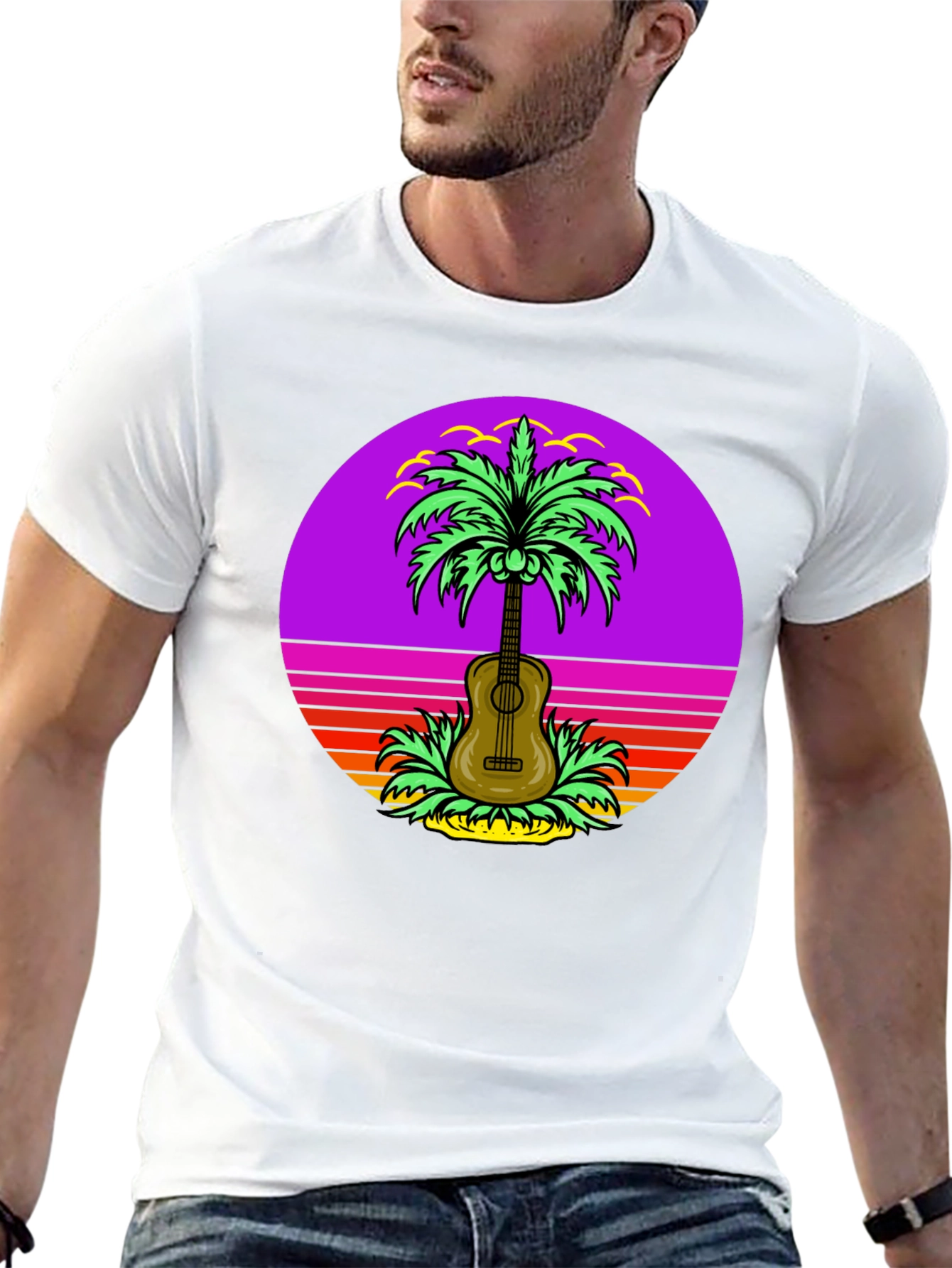 Retro Guitar Palm Tree T-Shirt
