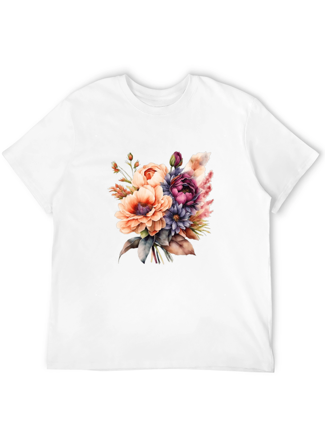 Floral Bouquet Graphic Tee - Black Cotton T-Shirt