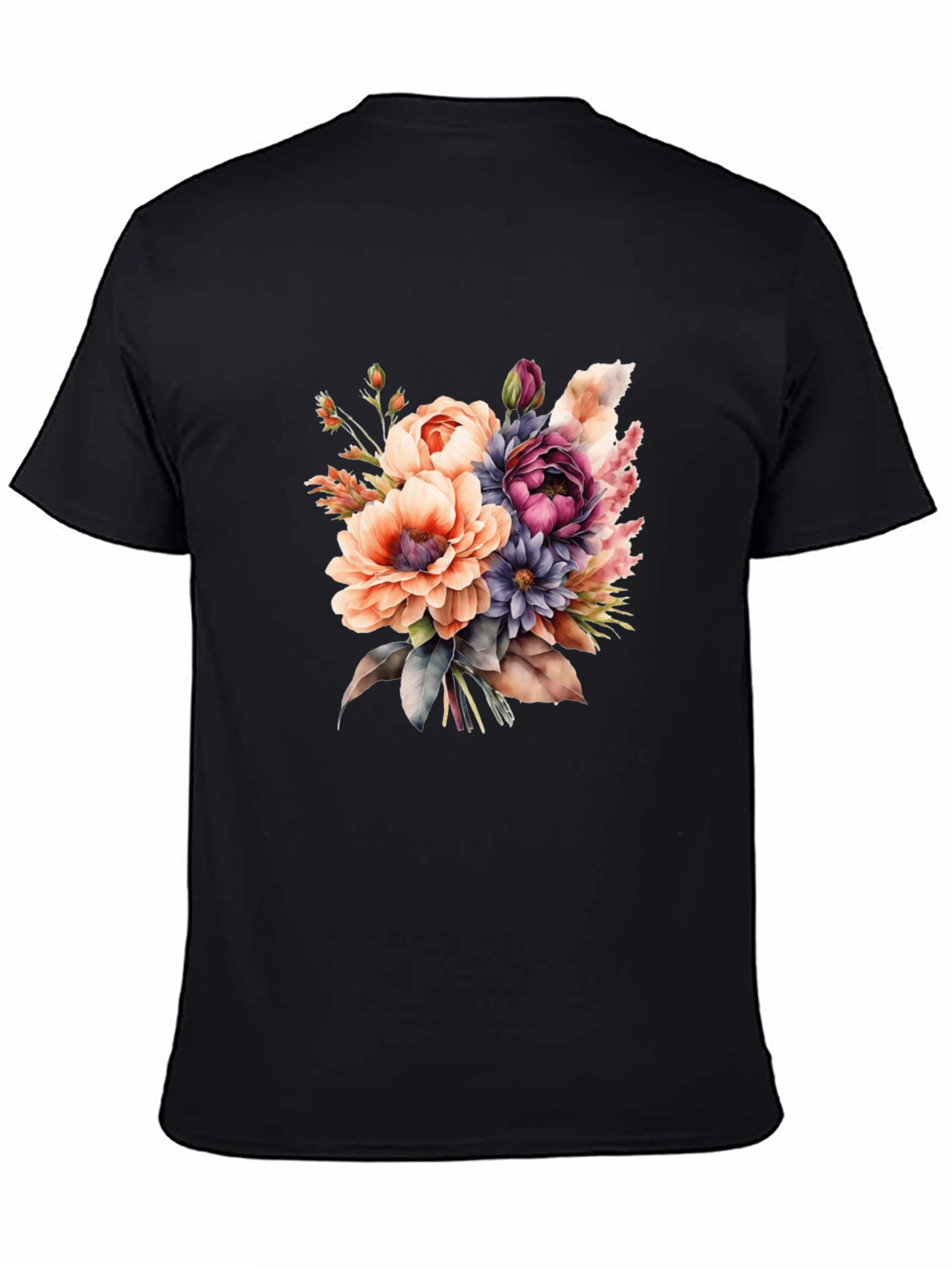 Floral Bouquet Graphic Tee - Black Cotton T-Shirt