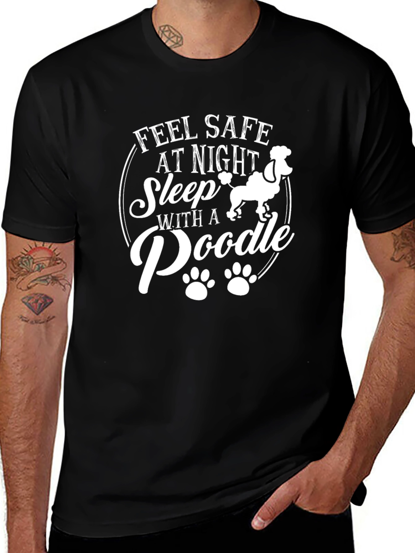 Feel Safe Sleep With Poodle Black T-Shirt