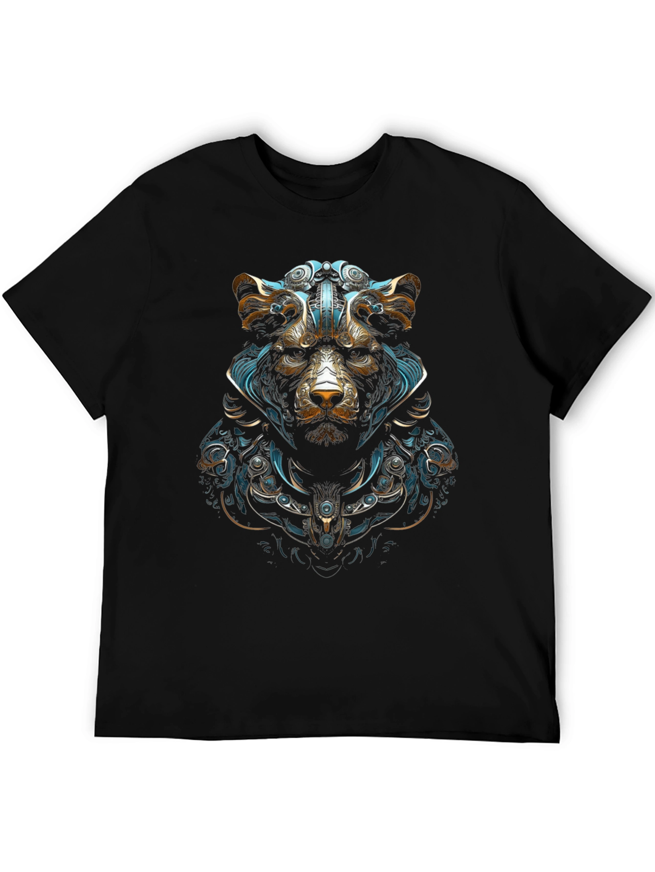 Cyberpunk Bear Graphic Tee - Black Cotton Blend