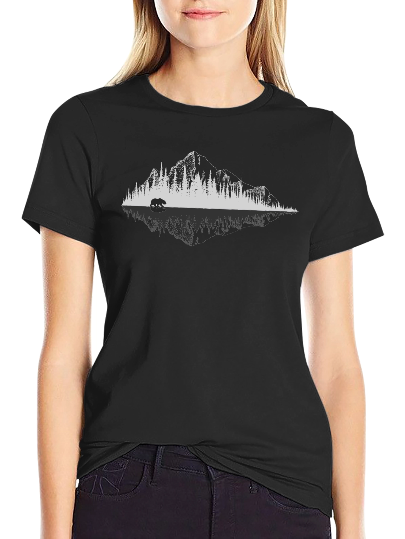 Mountain Bear Reflection Graphic T-Shirt