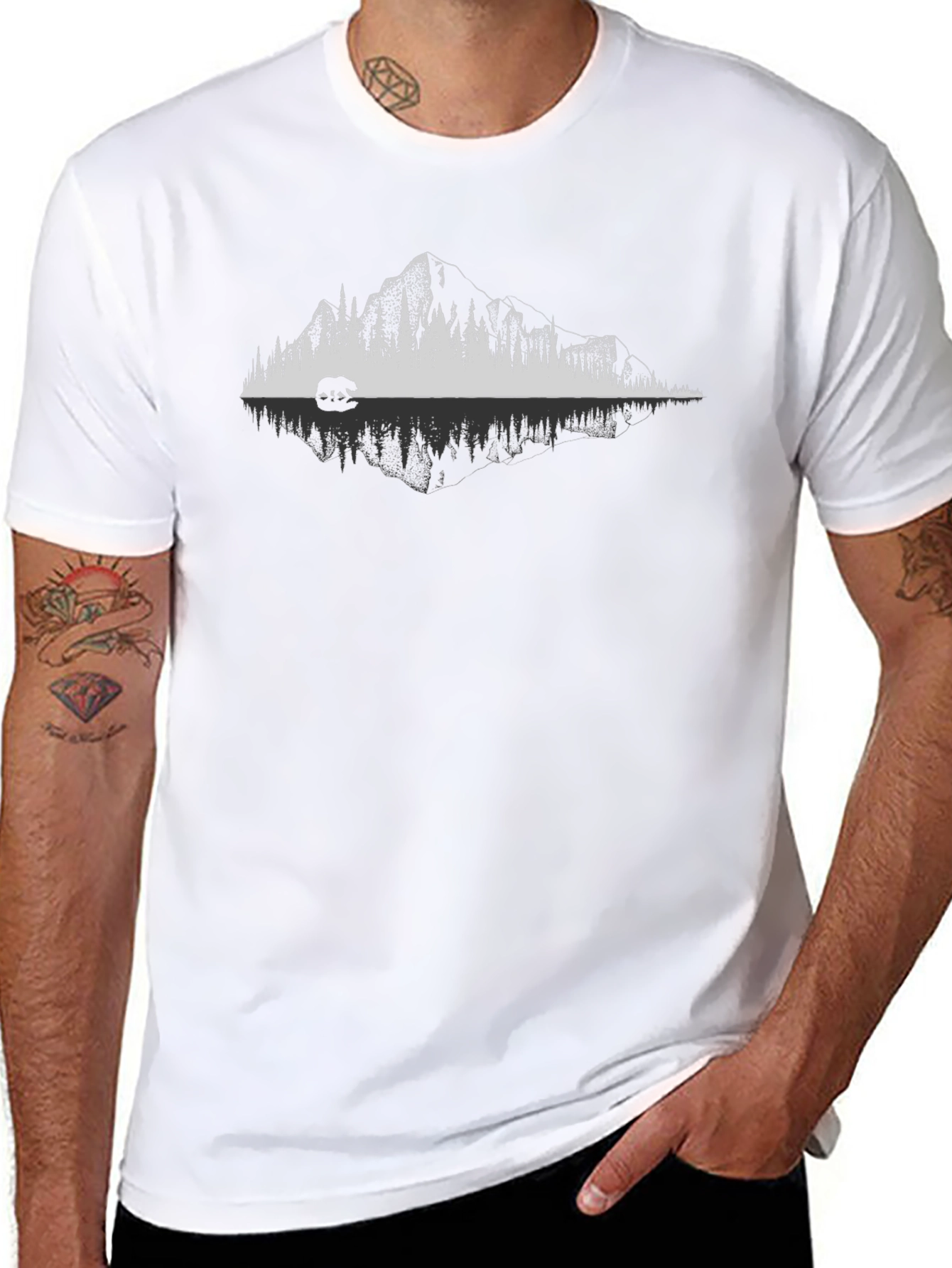 Mountain Bear Reflection Graphic T-Shirt