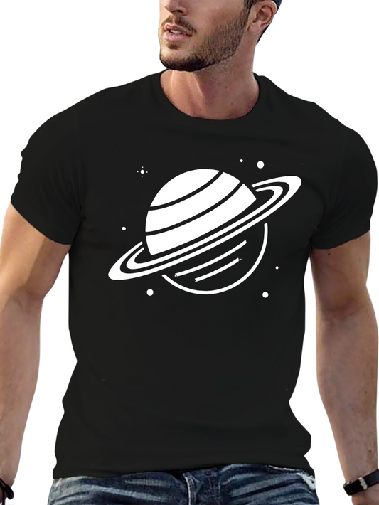 Saturn Graphic Tee - Black Cotton Blend T-Shirt