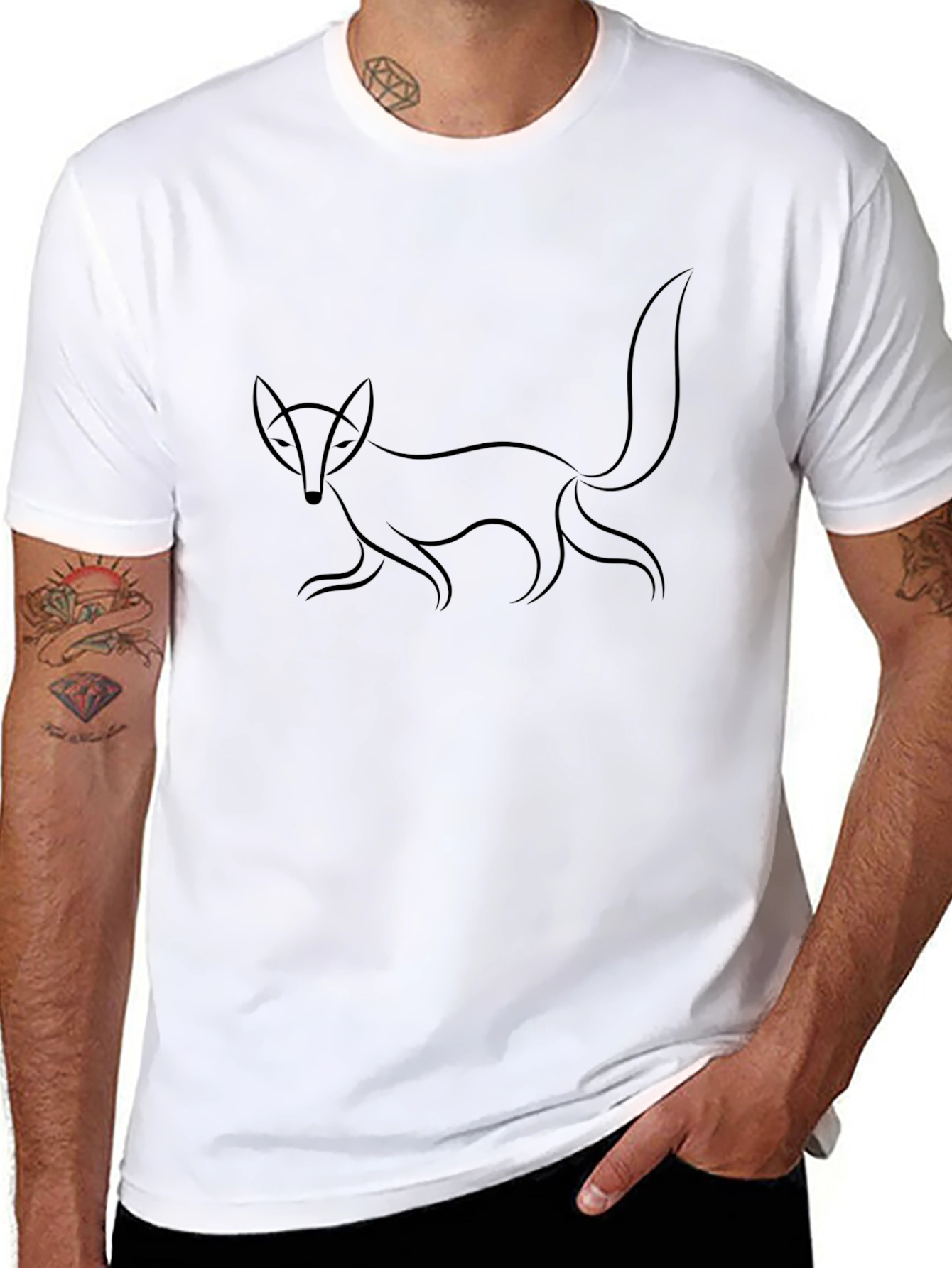 Minimalist Fox Graphic Black T-Shirt