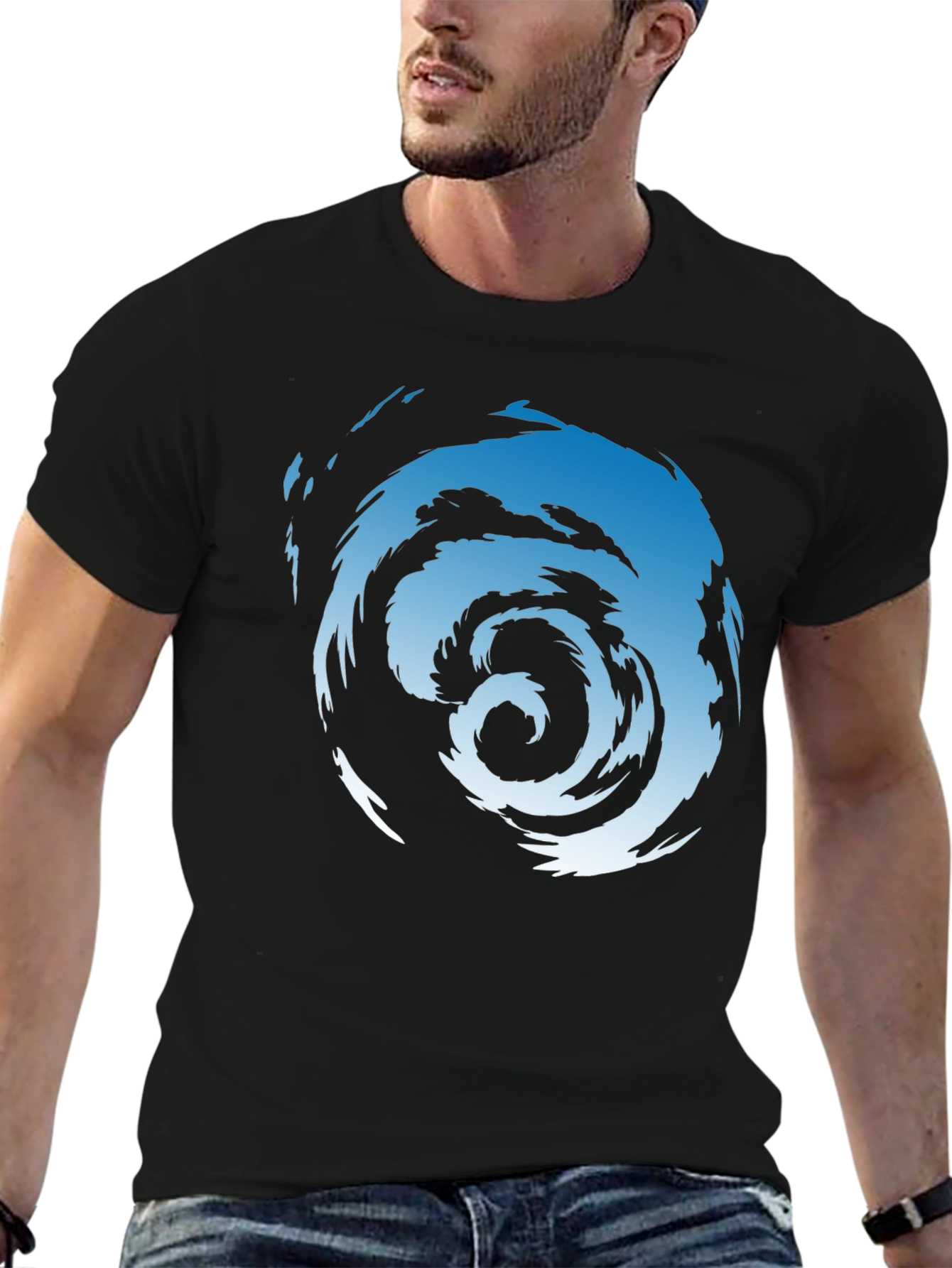 Abstract Swirl Graphic Tee - Mens Black Cotton T-Shirt