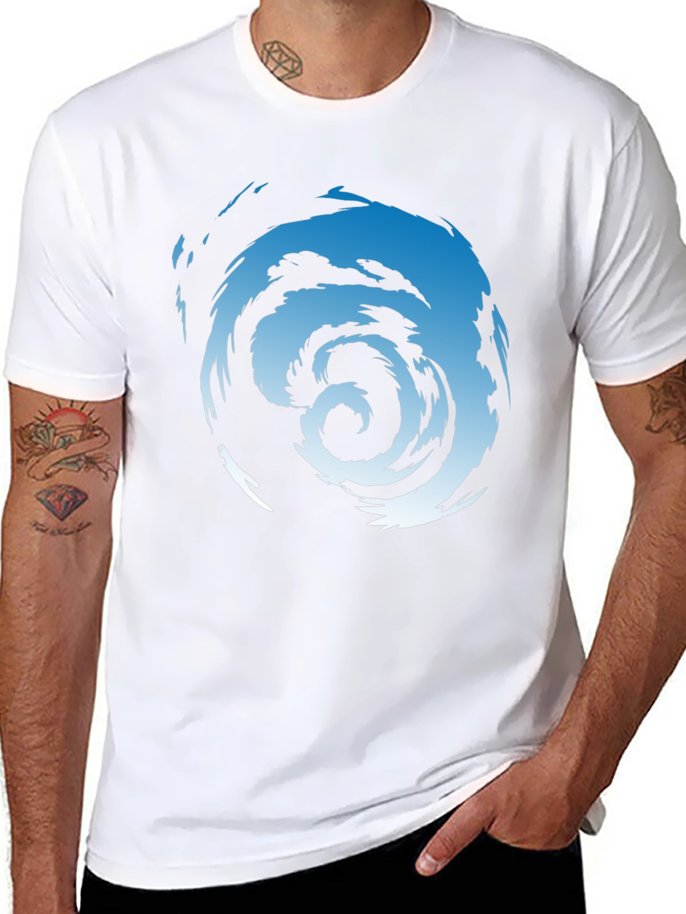 Abstract Swirl Graphic Tee - Mens Black Cotton T-Shirt