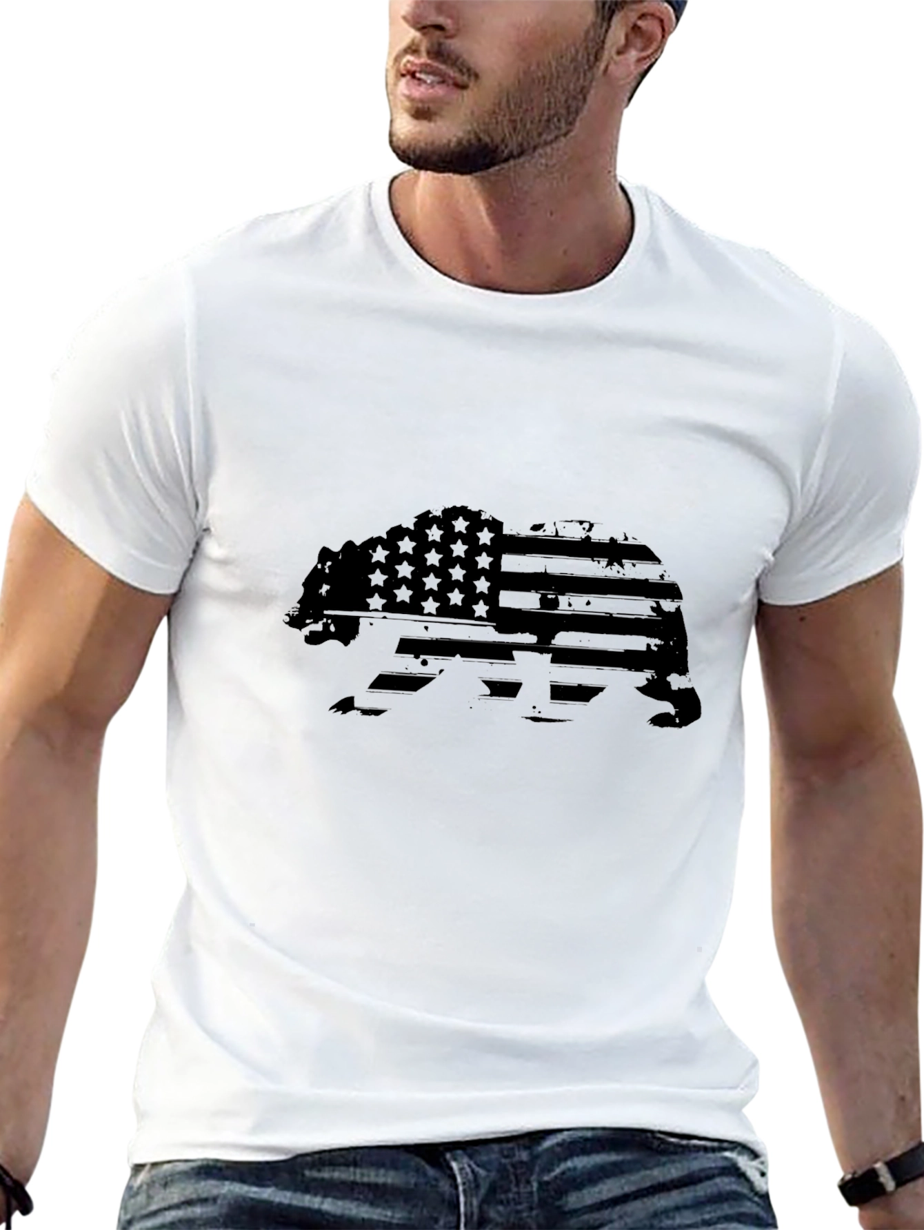 American Flag Bear Graphic Tee - Black