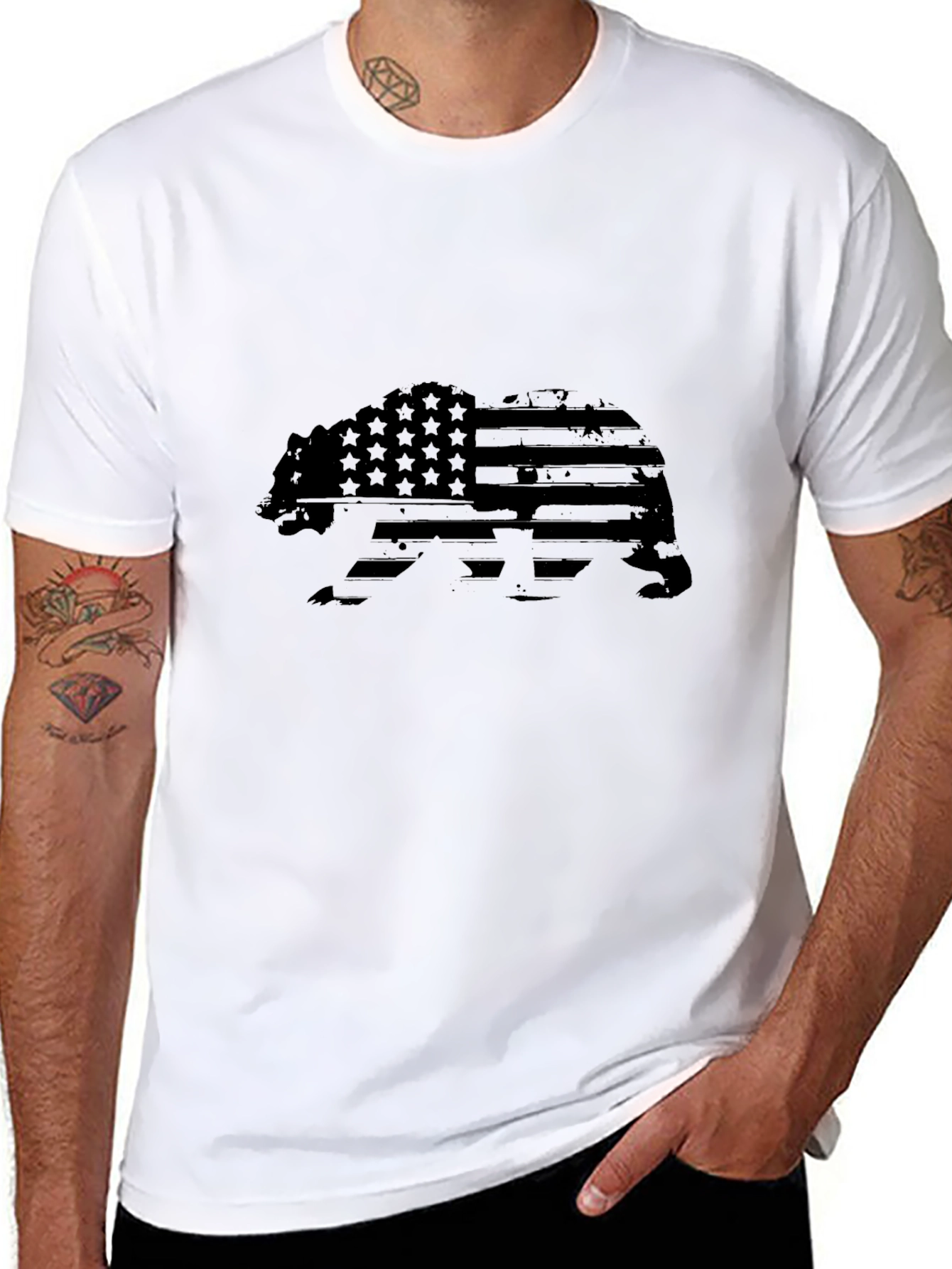 American Flag Bear Graphic Tee - Black