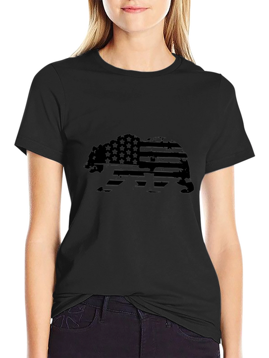 American Flag Bear Graphic Tee - Black