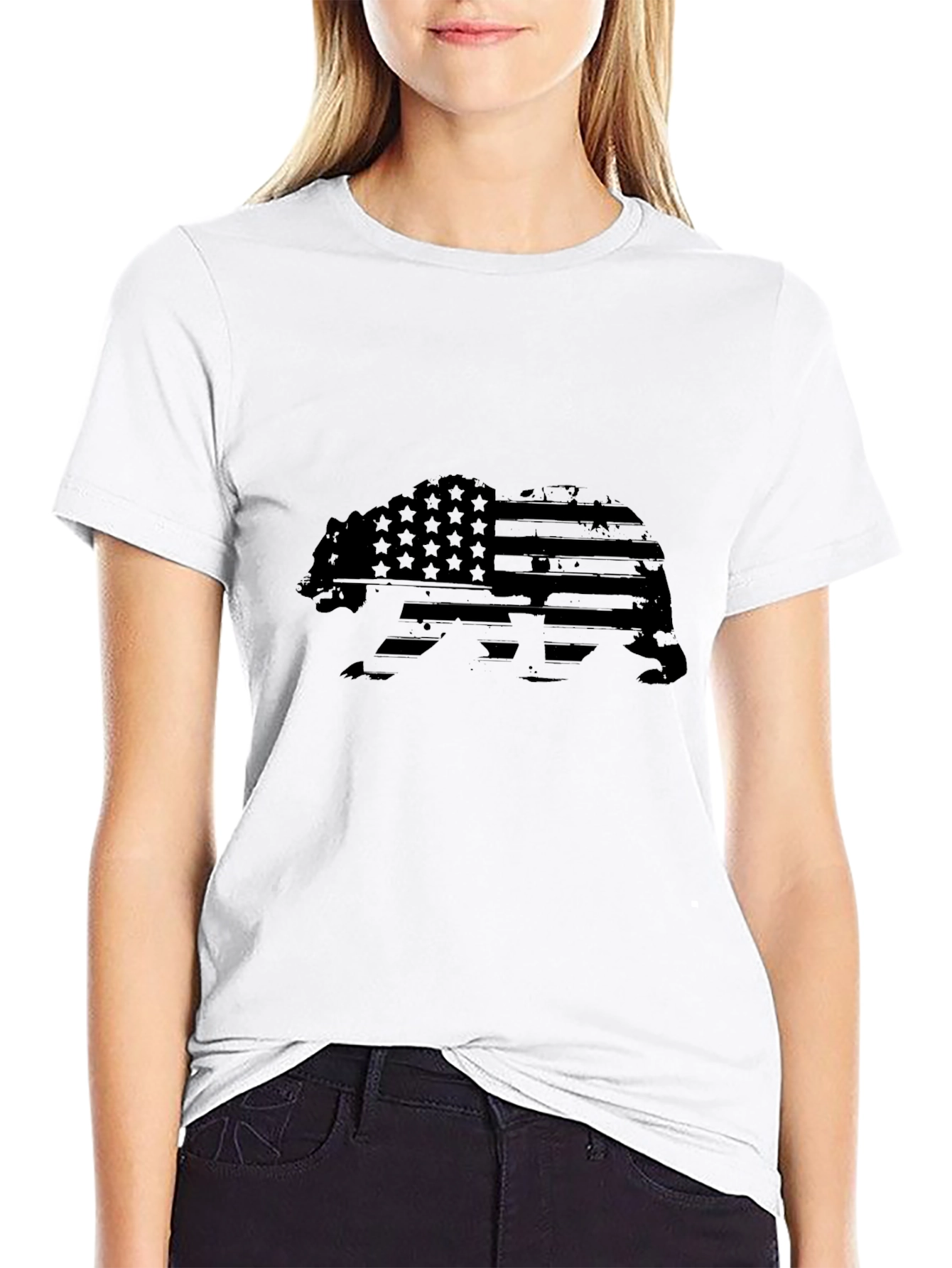 American Flag Bear Graphic Tee - Black