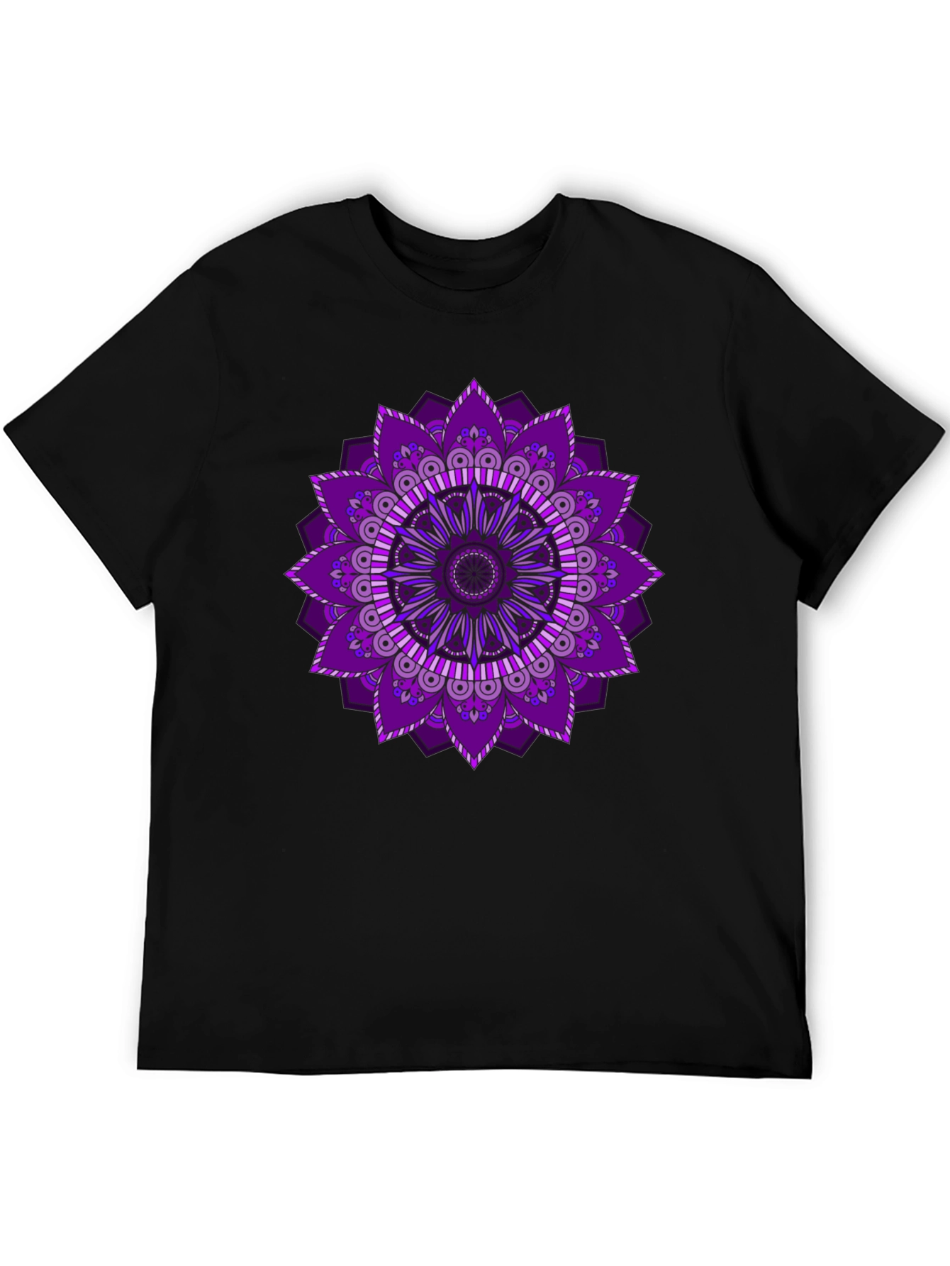 Purple Mandala Print Black T-Shirt