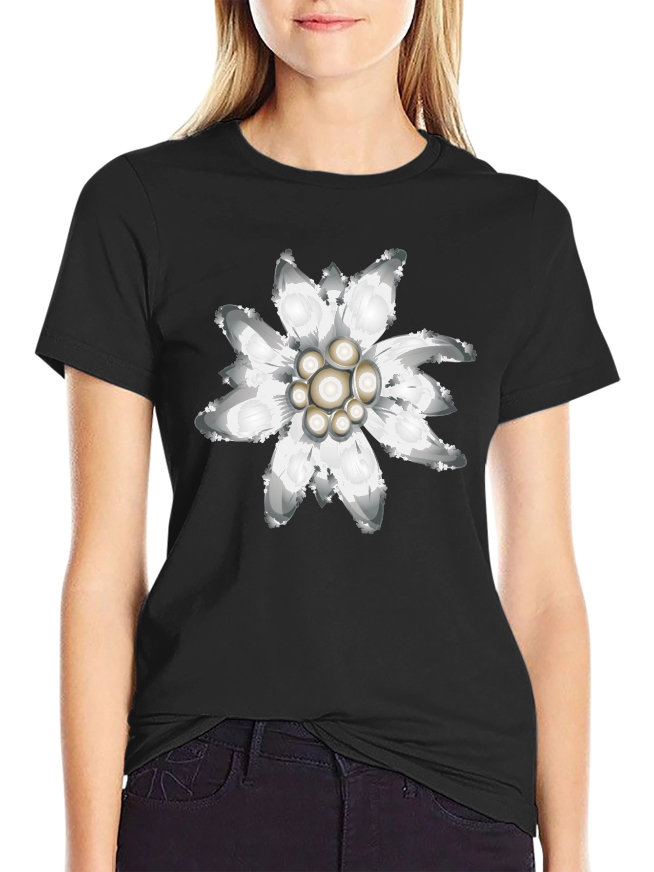 Edelweiss Flower Graphic Tee - Black