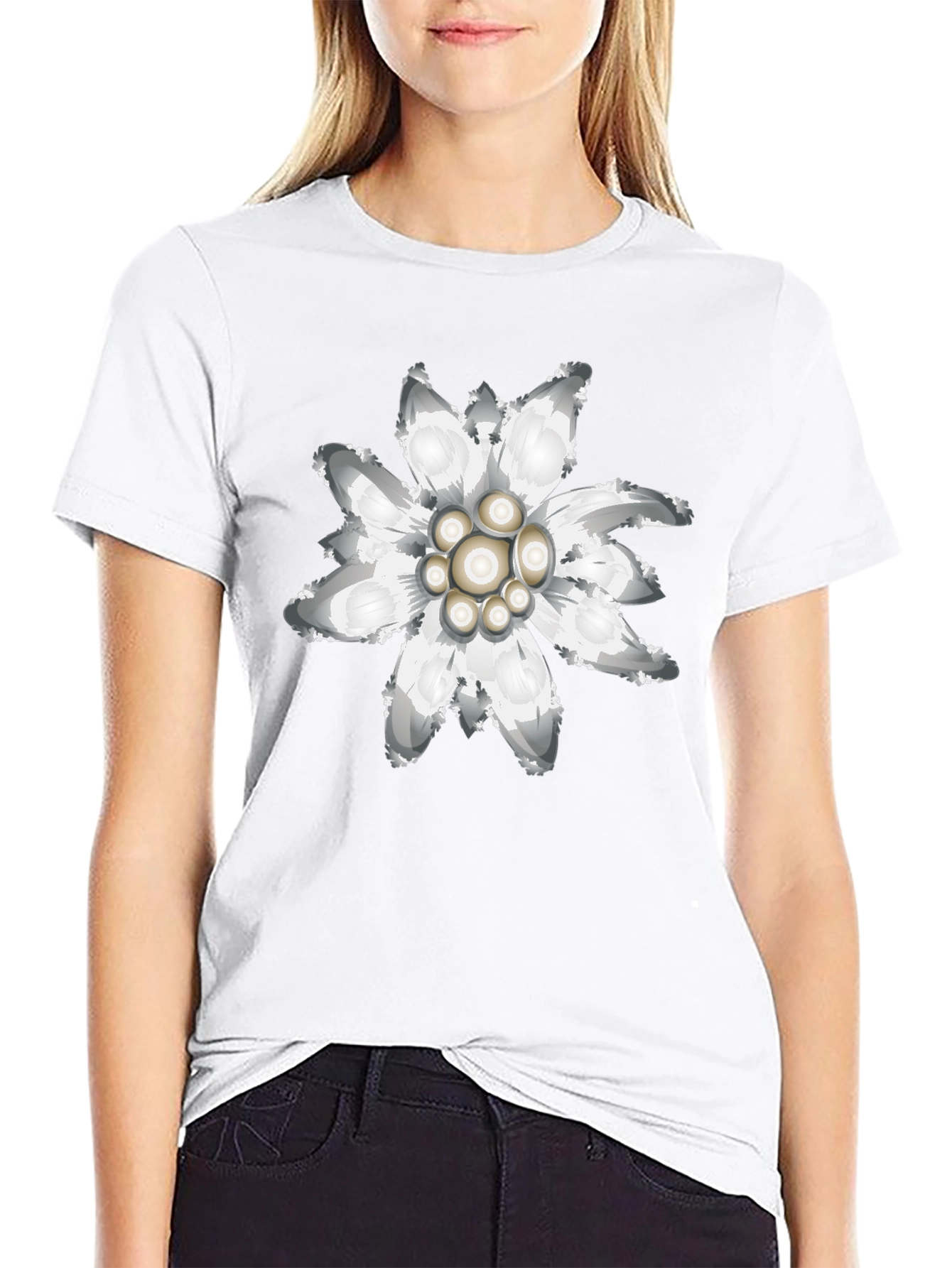 Edelweiss Flower Graphic Tee - Black