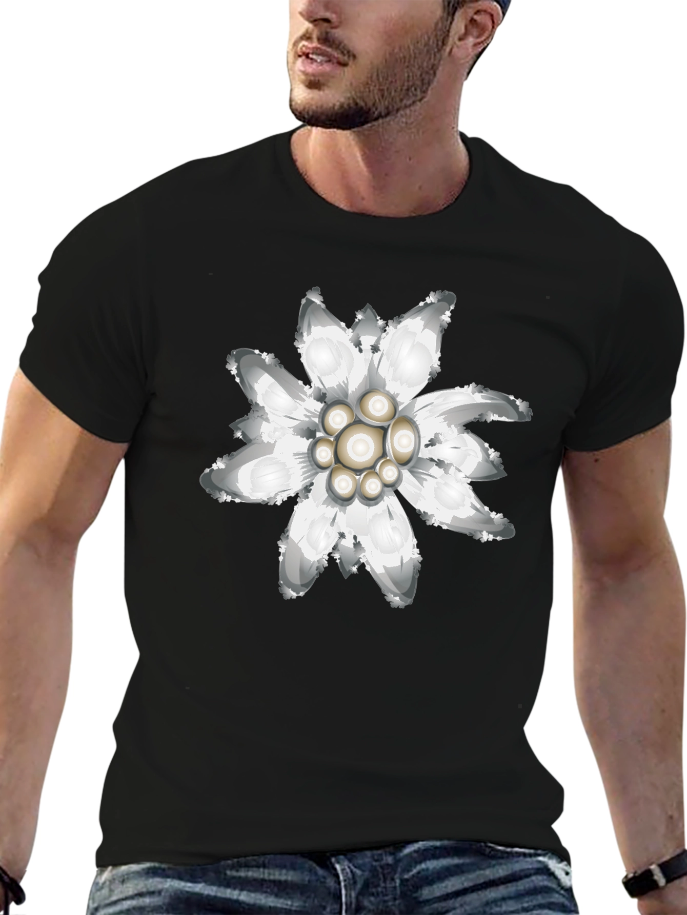 Edelweiss Flower Graphic Tee - Black