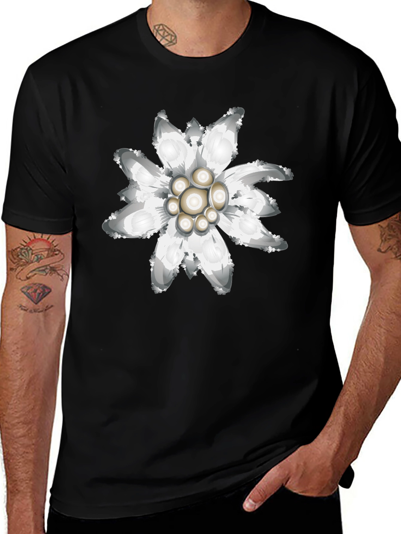 Edelweiss Flower Graphic Tee - Black