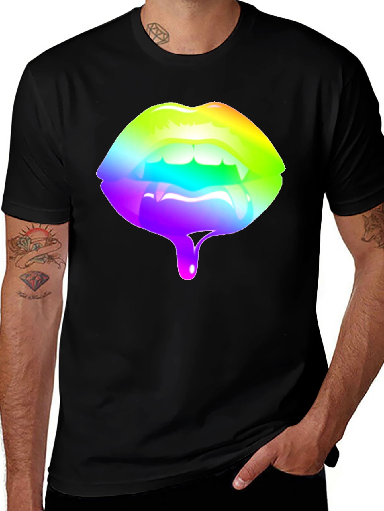 Rainbow Lips Graphic Black T-Shirt