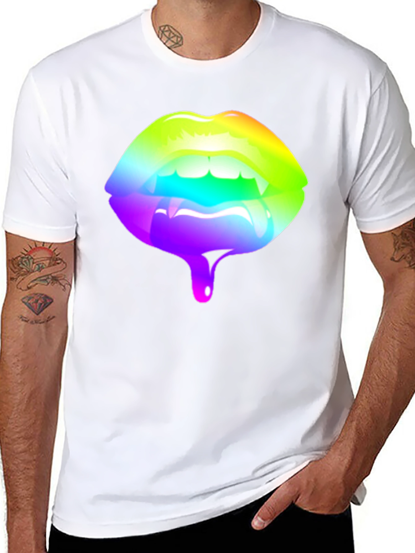 Rainbow Lips Graphic Black T-Shirt