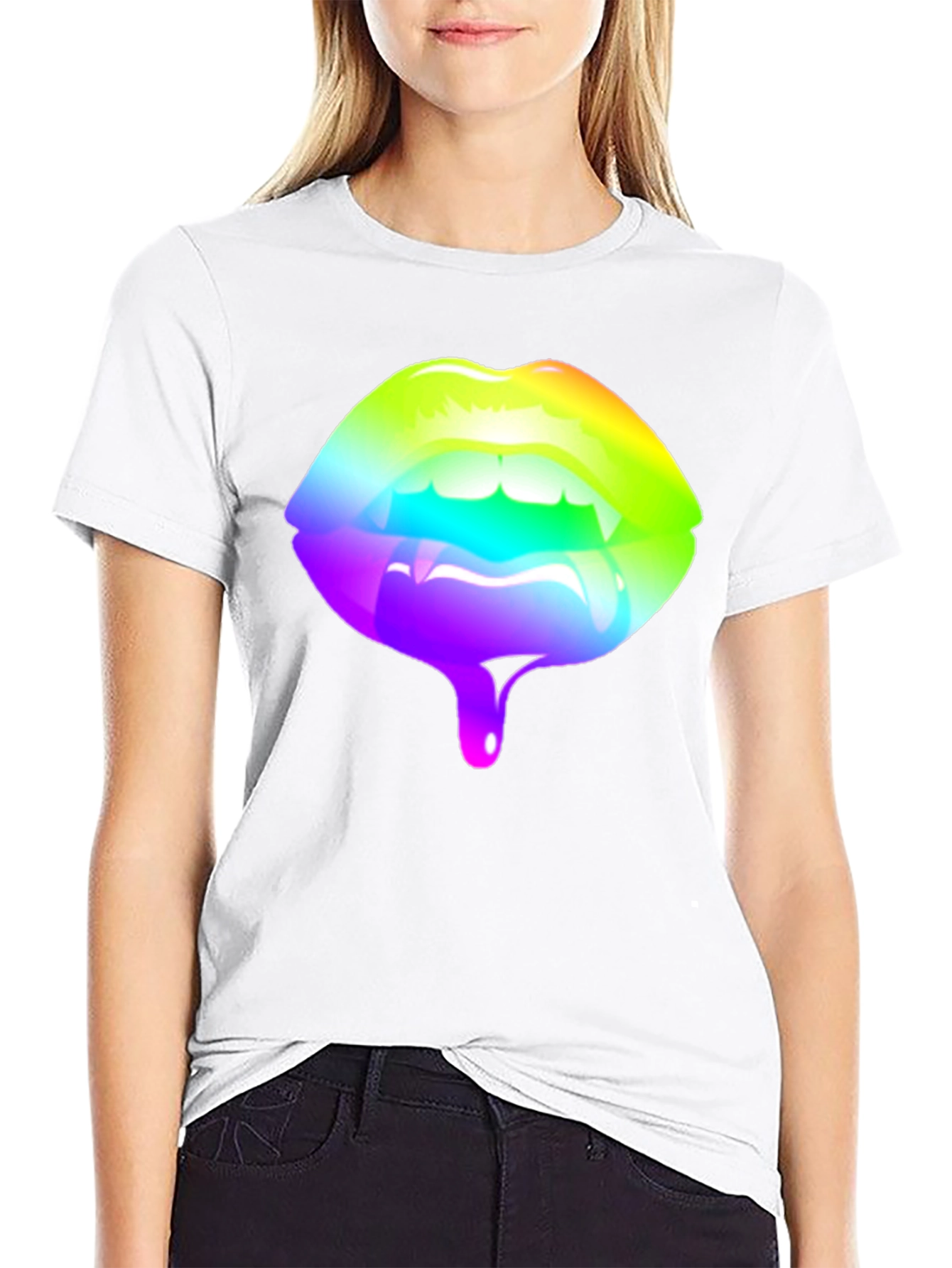 Rainbow Lips Graphic Black T-Shirt