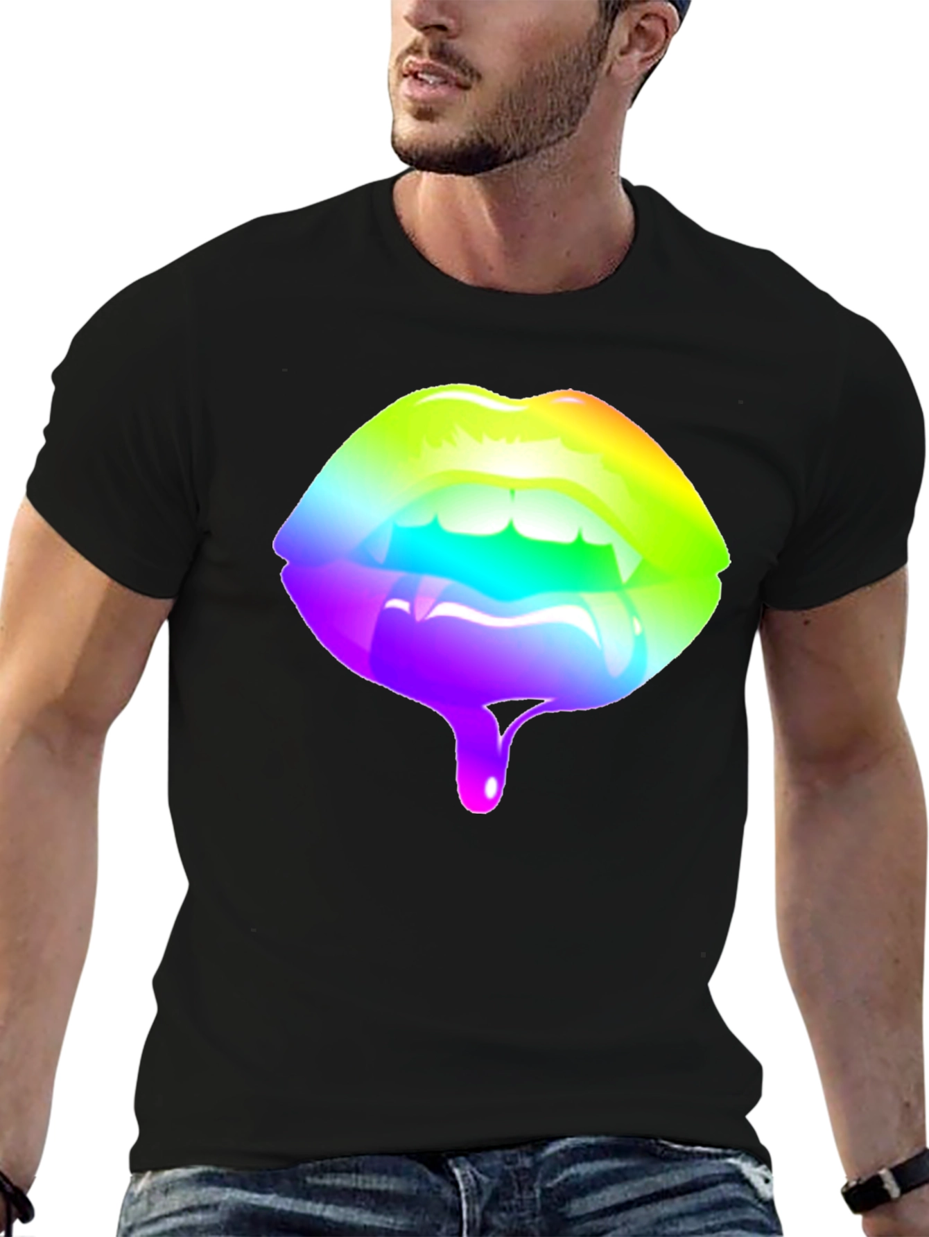 Rainbow Lips Graphic Black T-Shirt