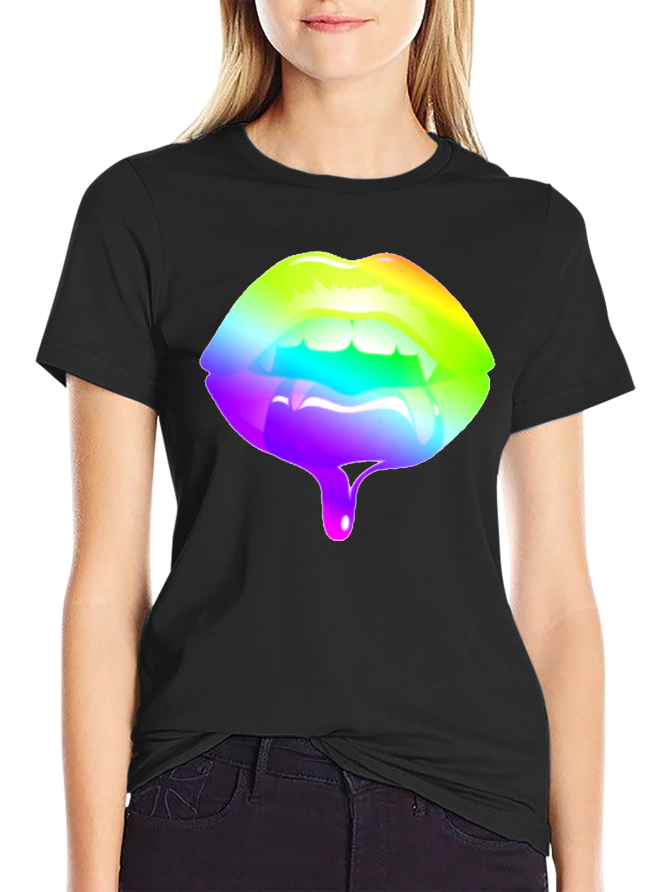 Rainbow Lips Graphic Black T-Shirt
