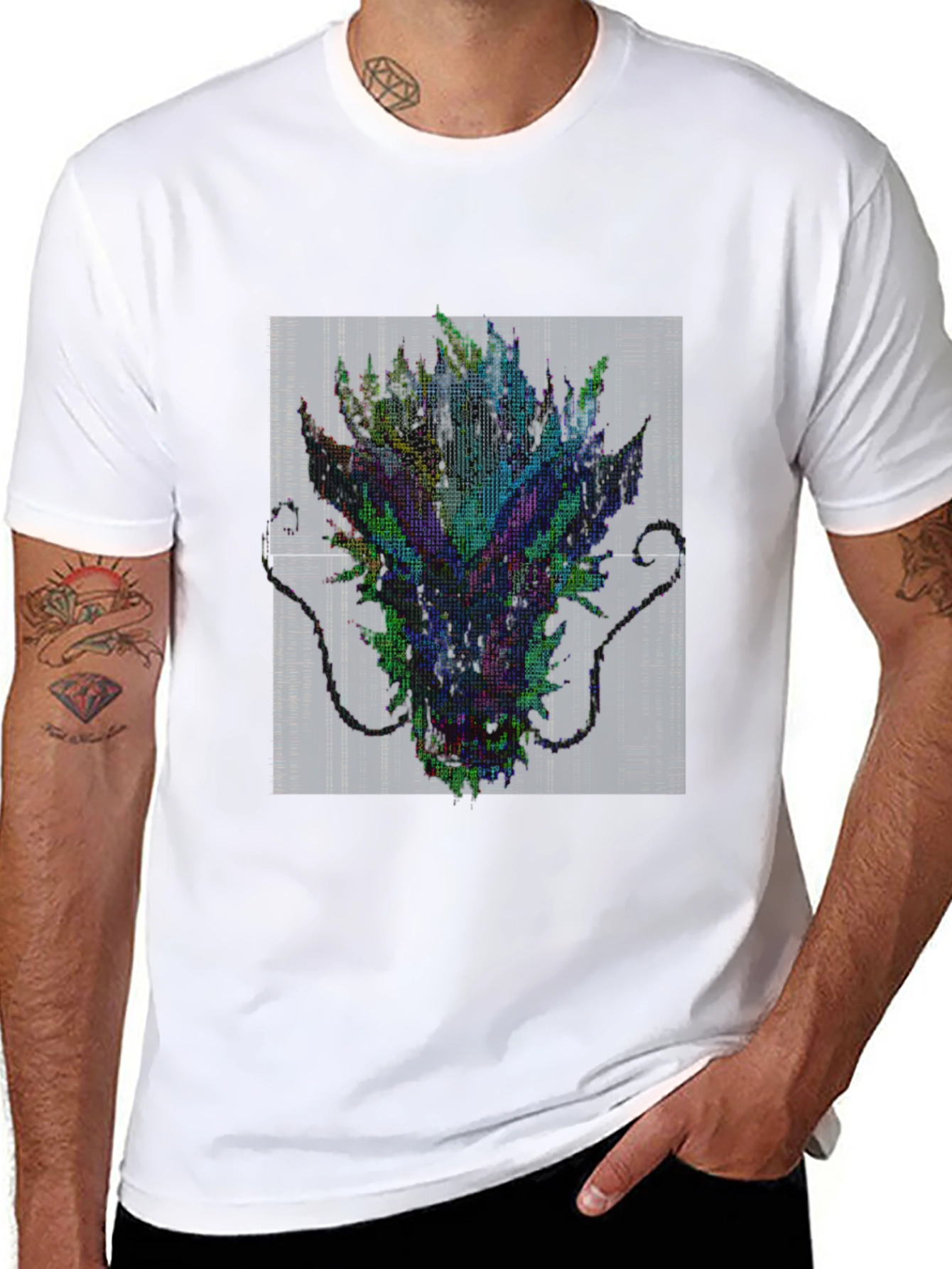 Pixel Dragon Graphic Print Mens T-Shirt