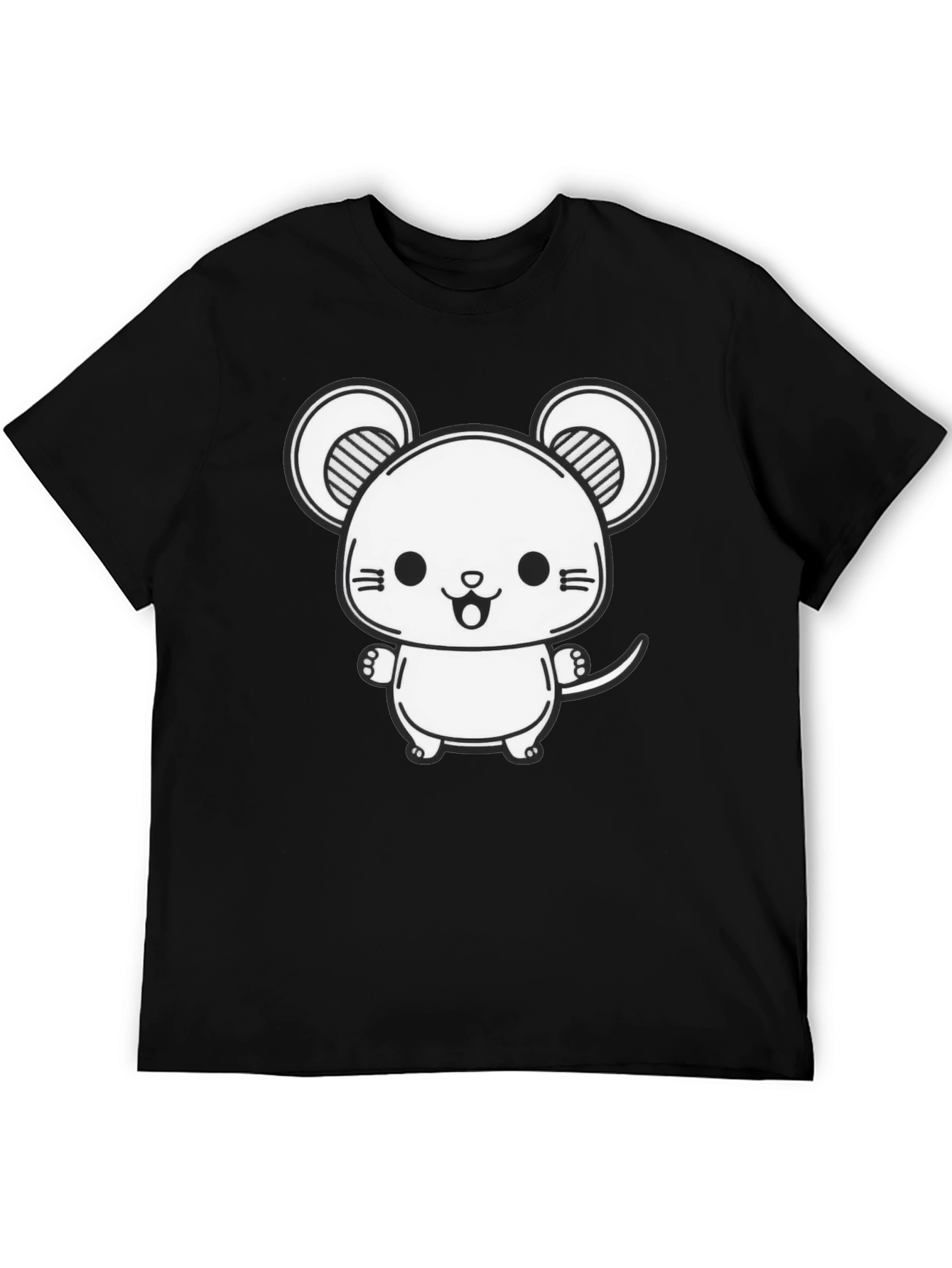 Cute Cartoon Mouse Graphic Tee - Black Cotton Blend