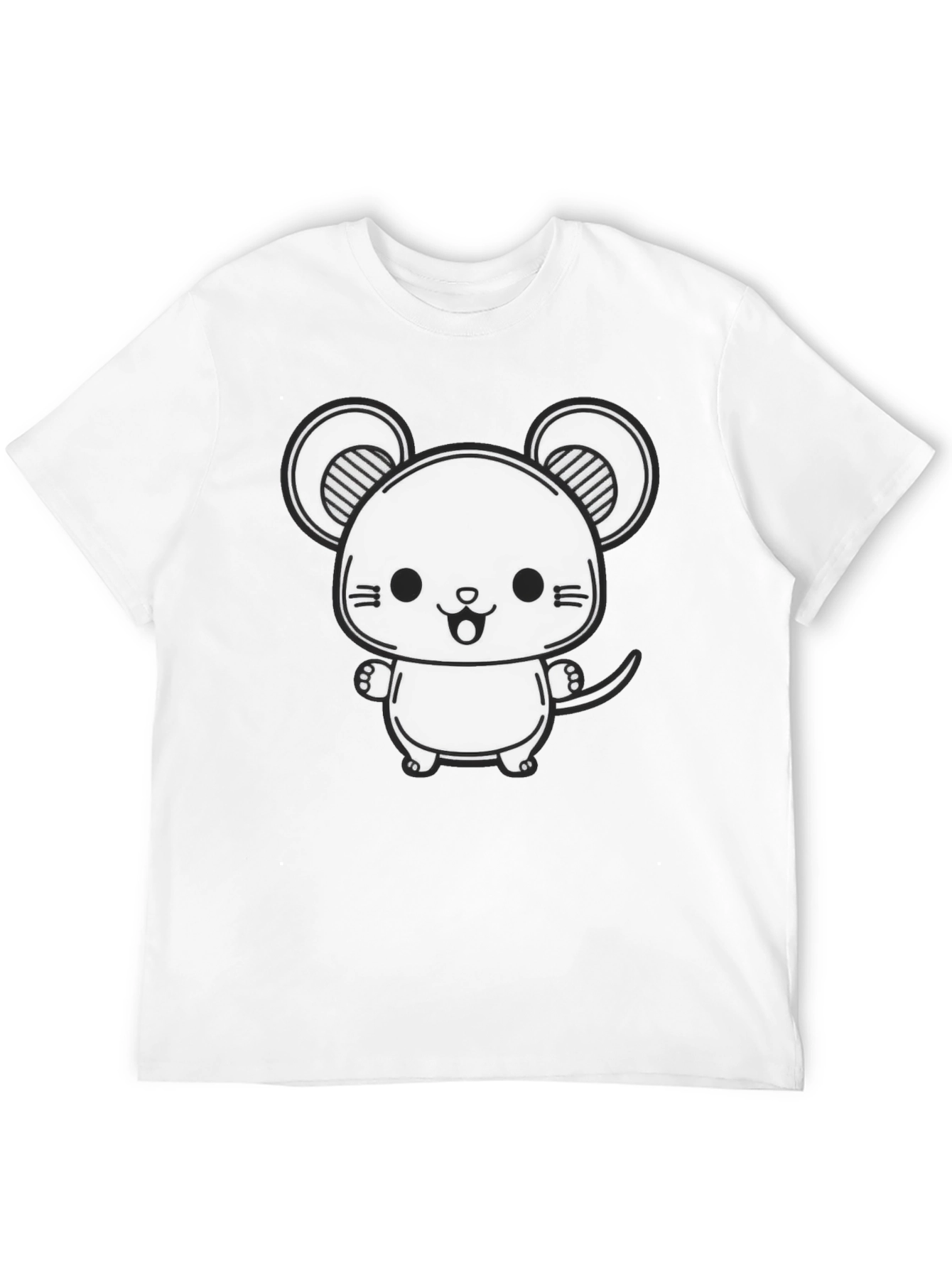 Cute Cartoon Mouse Graphic Tee - Black Cotton Blend